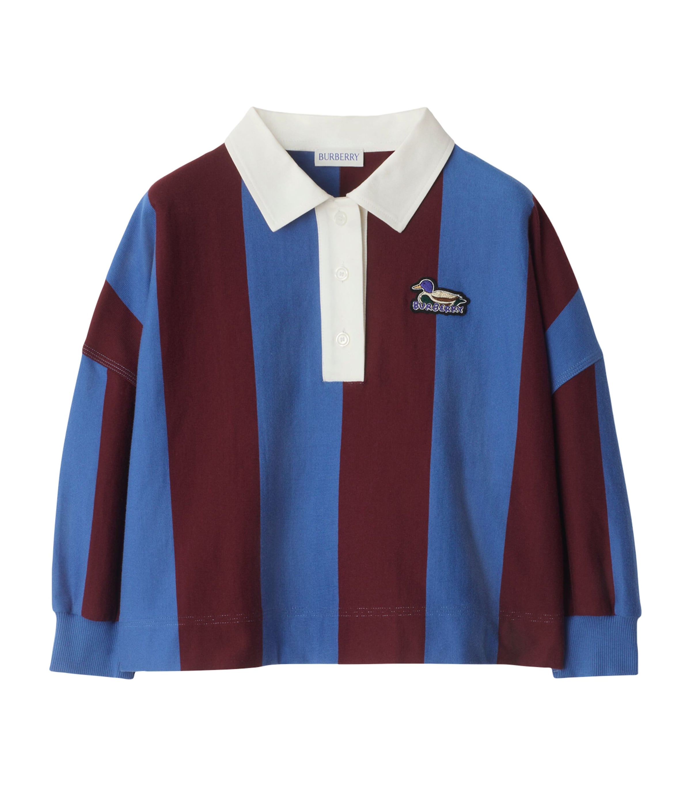 Burberry Striped Cotton Polo Shirt In Blue