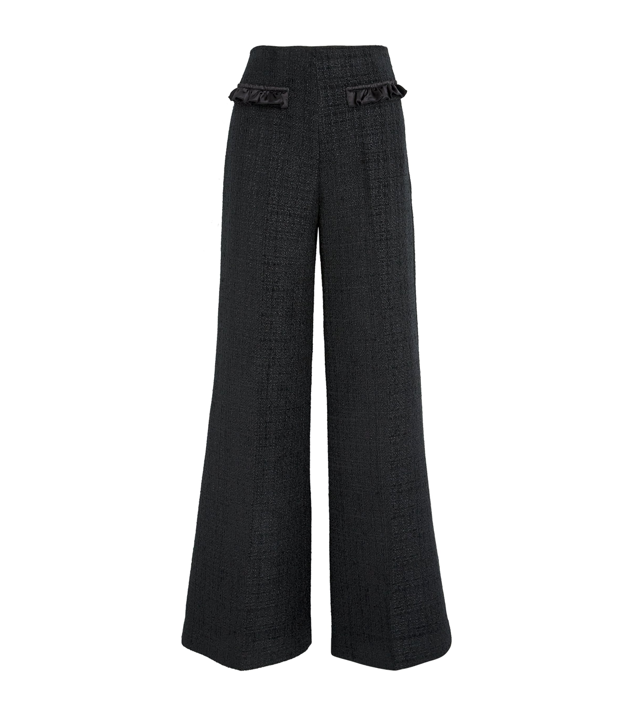 Sandro Tweed Ruffle Trousers In Blue
