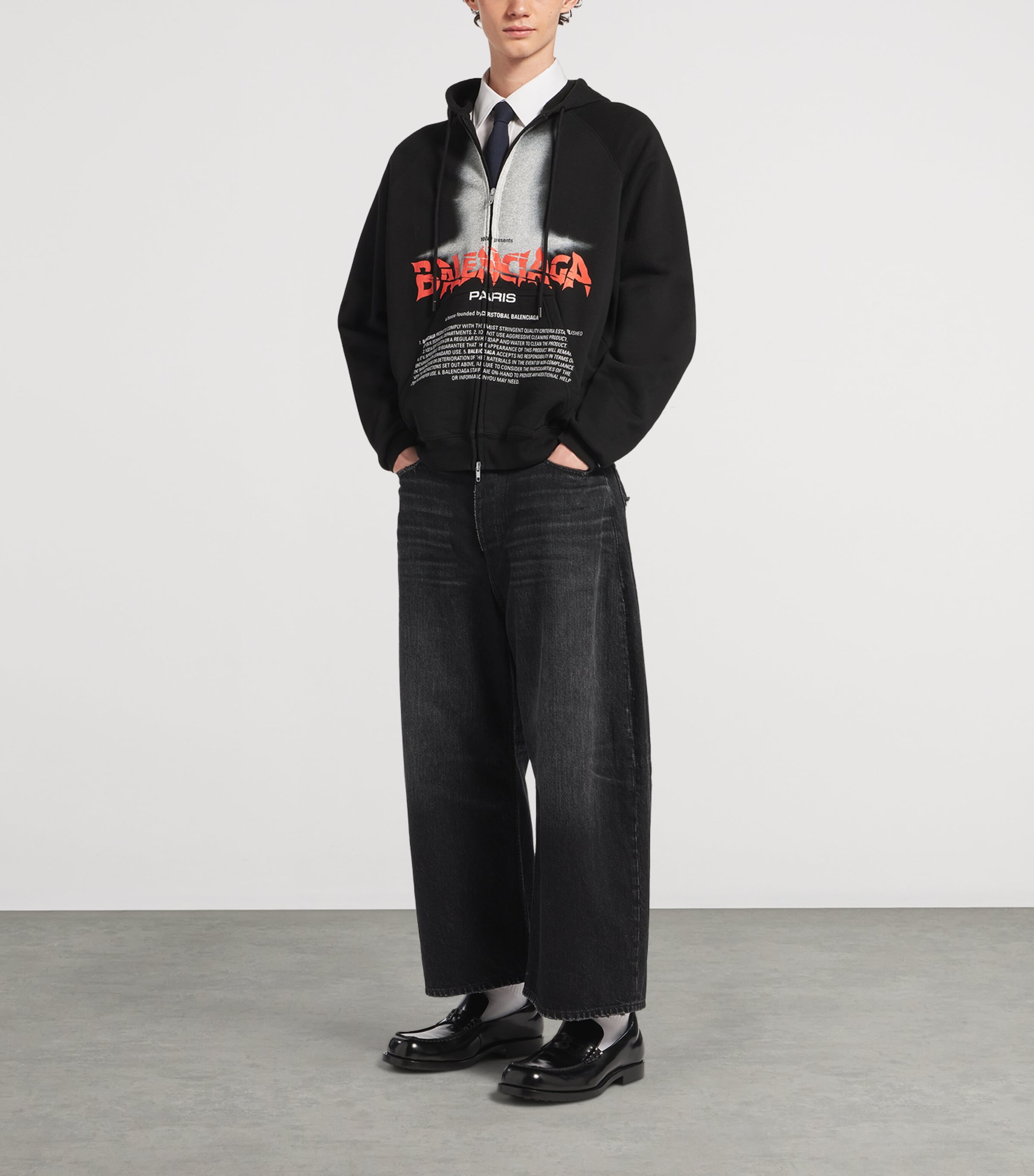 Balenciaga Mens Cotton Graphic Print Hoodie Image 2