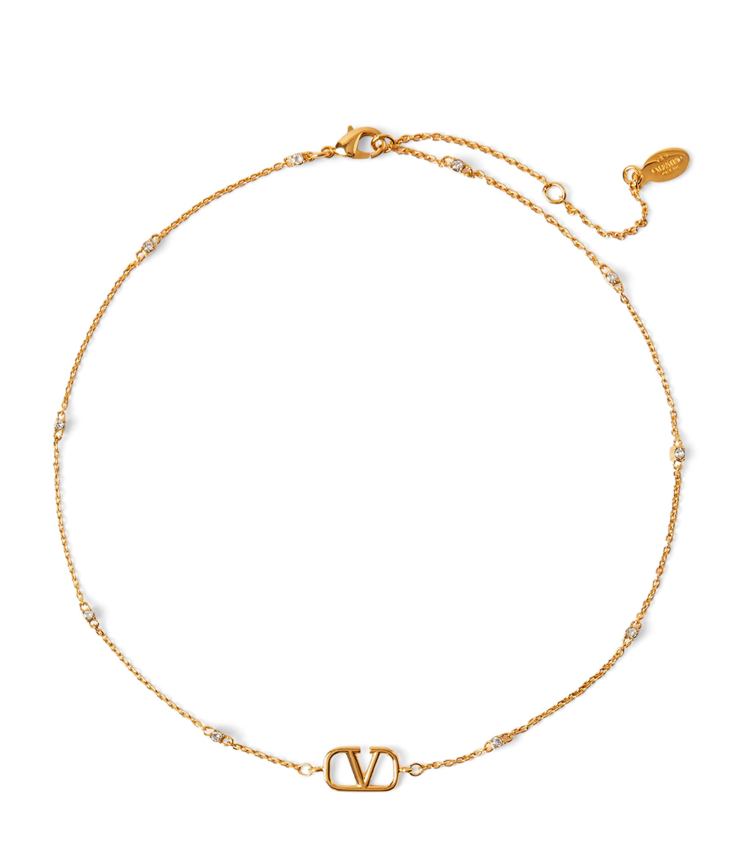 Valentino Garavani Vlogo Crystal-embellished Necklace In Gold