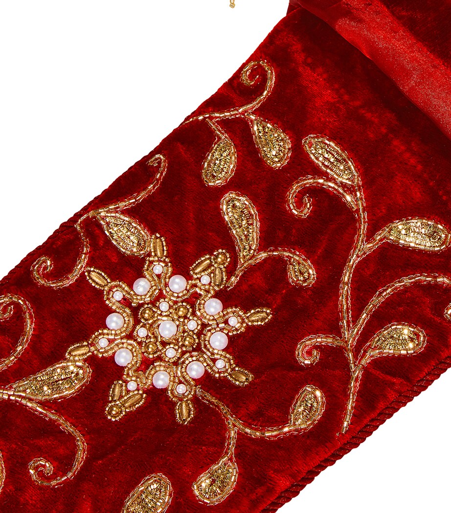 Velvet Beaded Embroidered Stocking RED Image 2