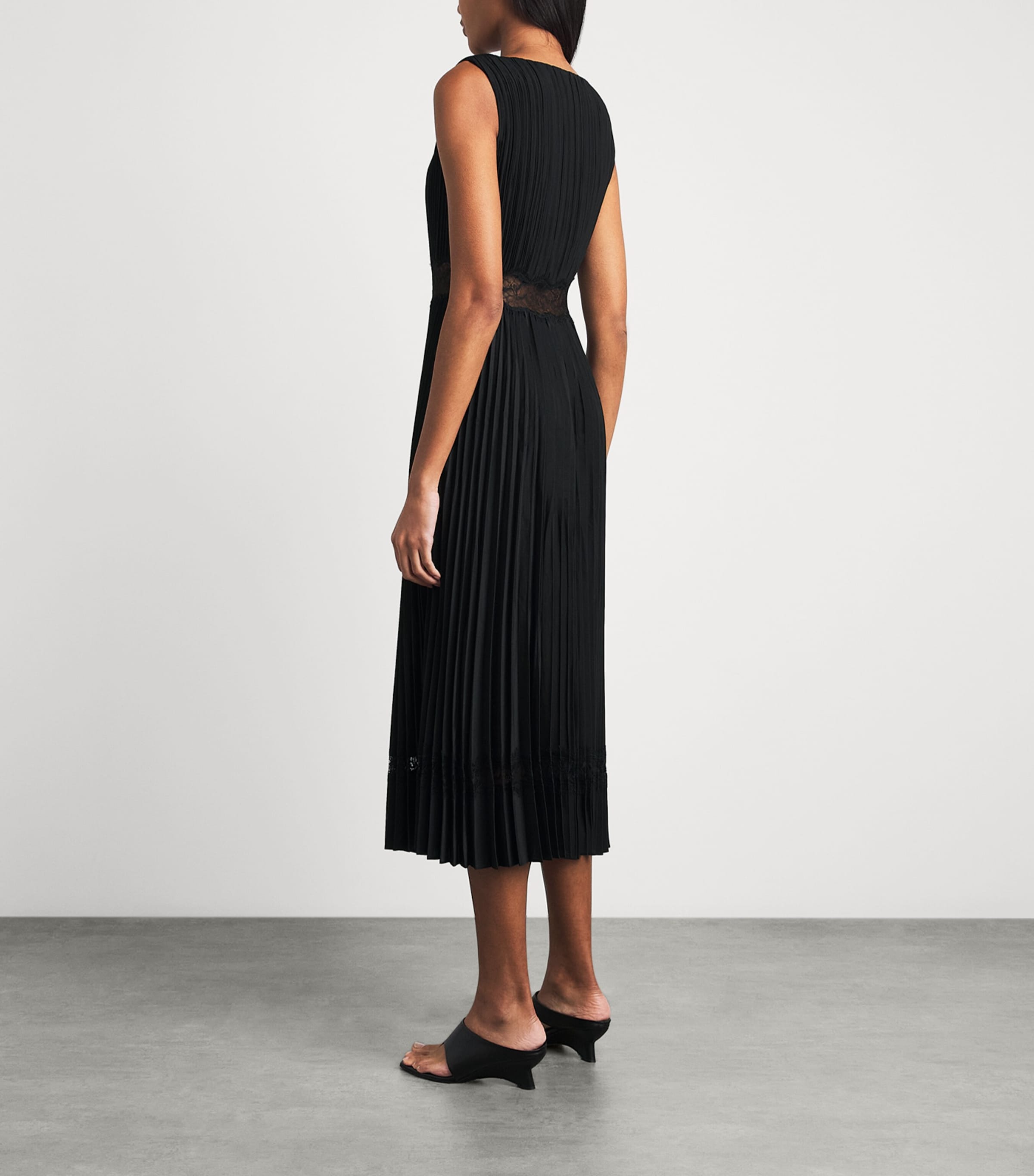 Claudie Pierlot Black Pleated Lace-Band Midi Dress | Harrods US