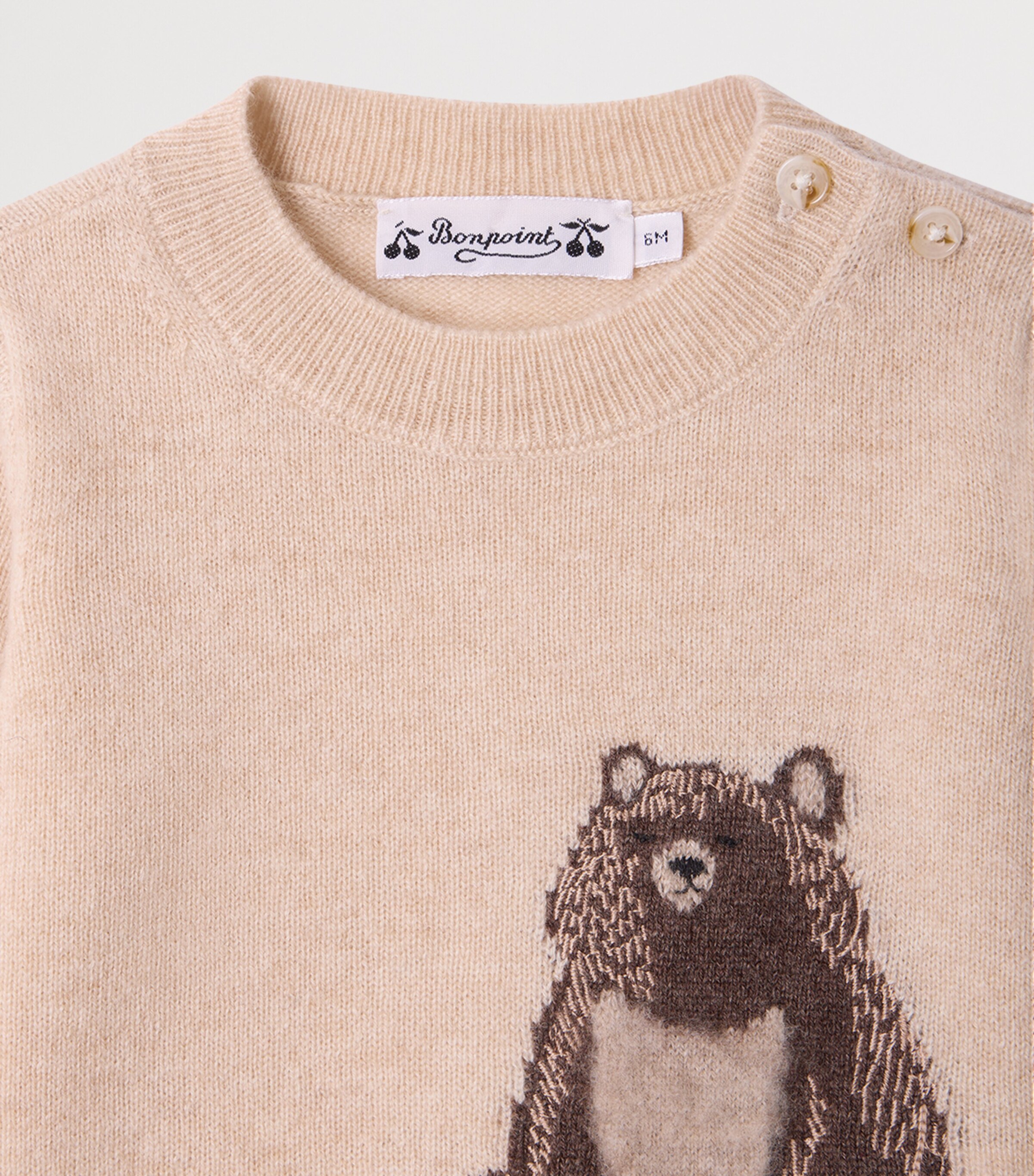 Bonpoint Cashmere Bear Jumper (6-18 Months) Beige Chine Image 3