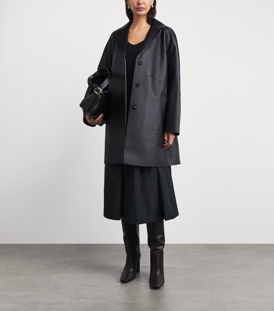 Vince Womens Bonded Leather Coat Midnight Image 2