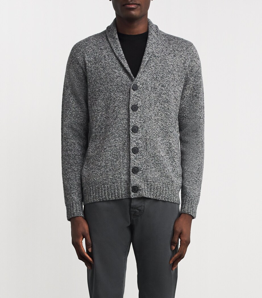 John Smedley Mens Eco Cashmere Shawl Collar Rockford Cardigan Monochrome Image 3