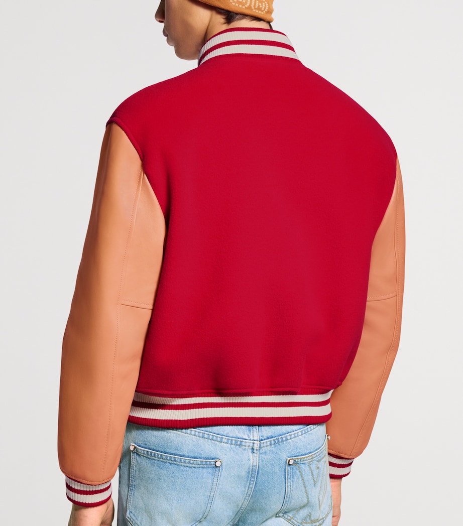 Leather-Trim Wool Varsity Jacket BRIGHT RED Image 5