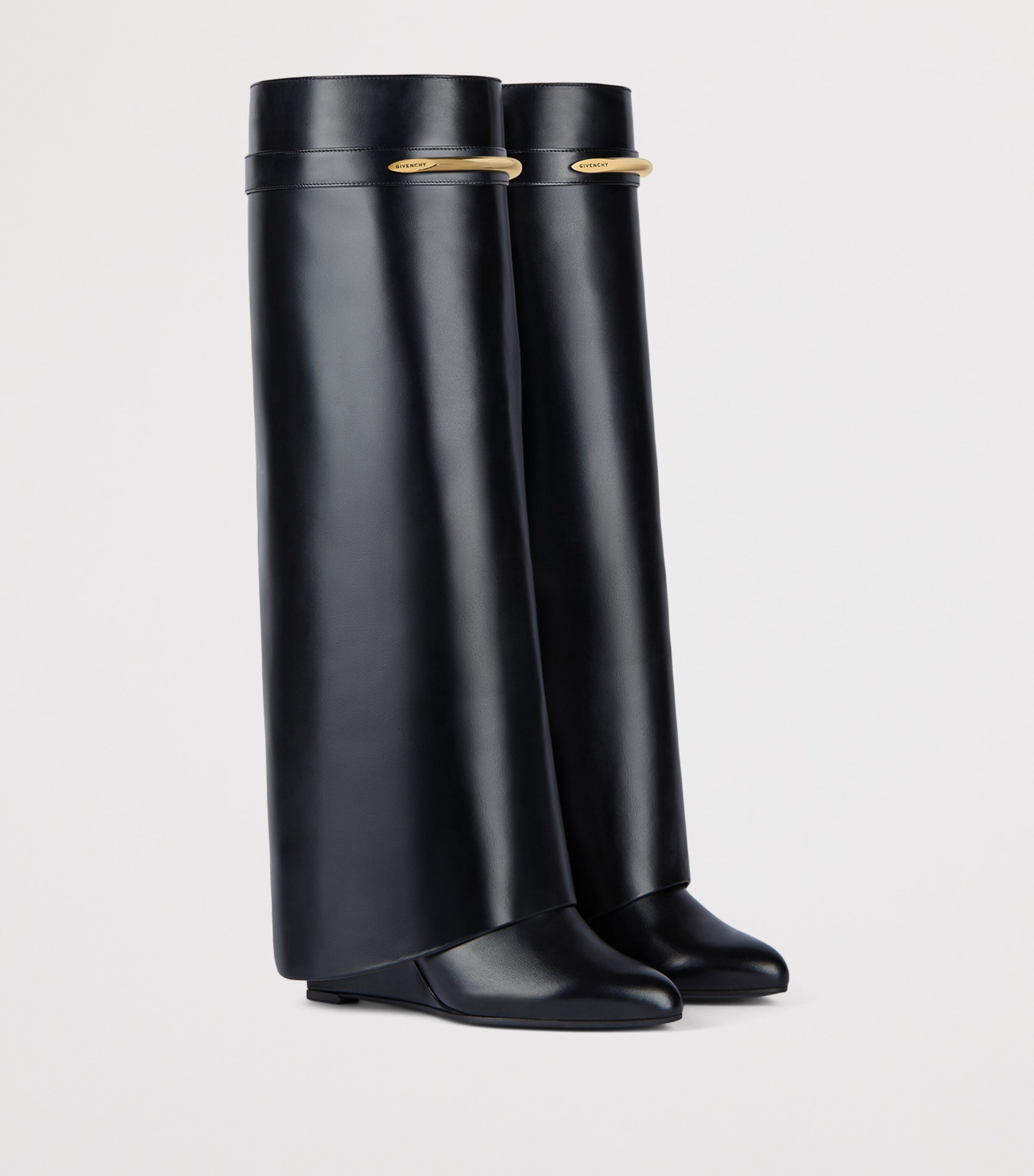 Leather Shark Knee-High Boots 95 BLACK Image 3