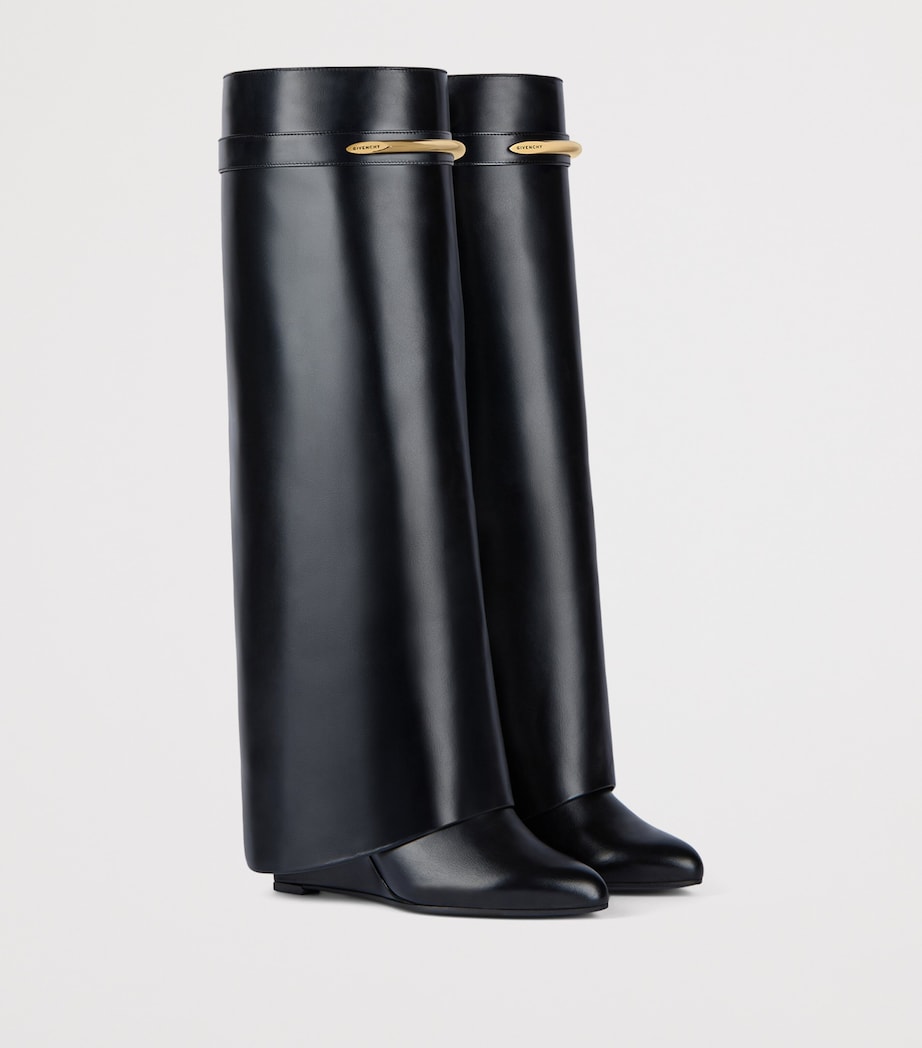 Leather Shark Knee-High Boots 95 BLACK Image 3