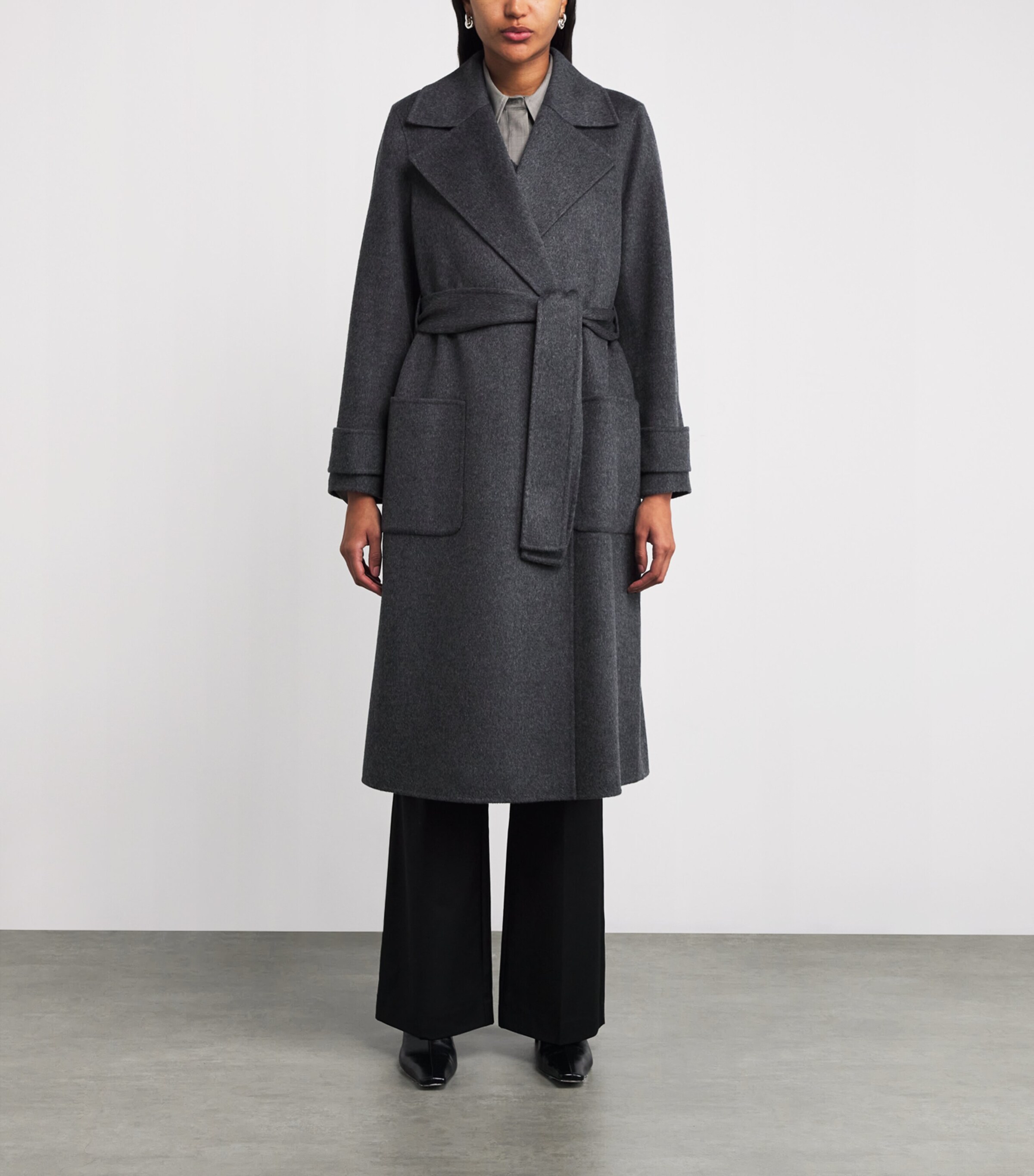 Double-Faced Wool-Cashmere Arline Coat SMOKE Image 3