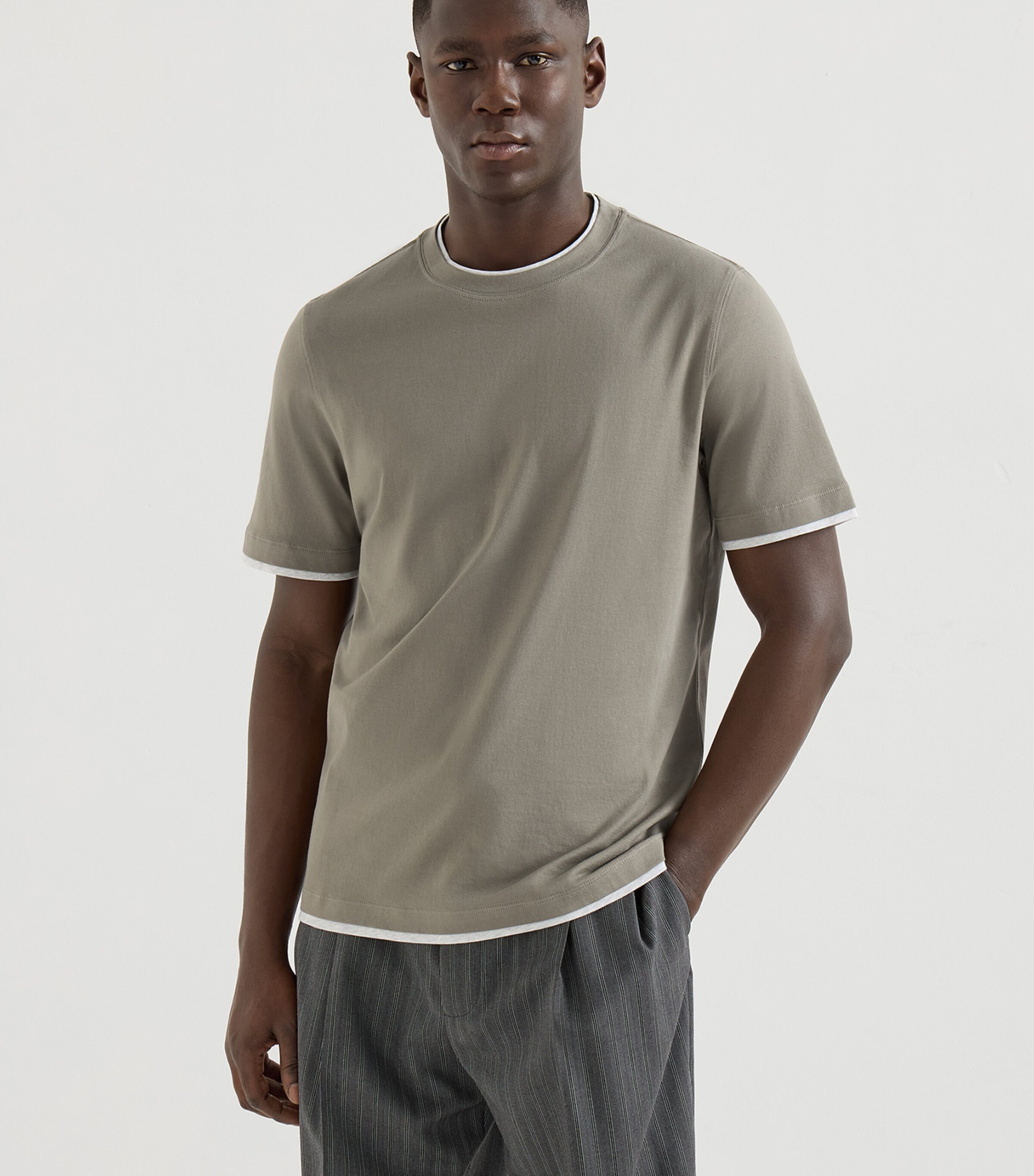 Brunello Cucinelli Mens Cotton Faux-Layered T-Shirt Image 2