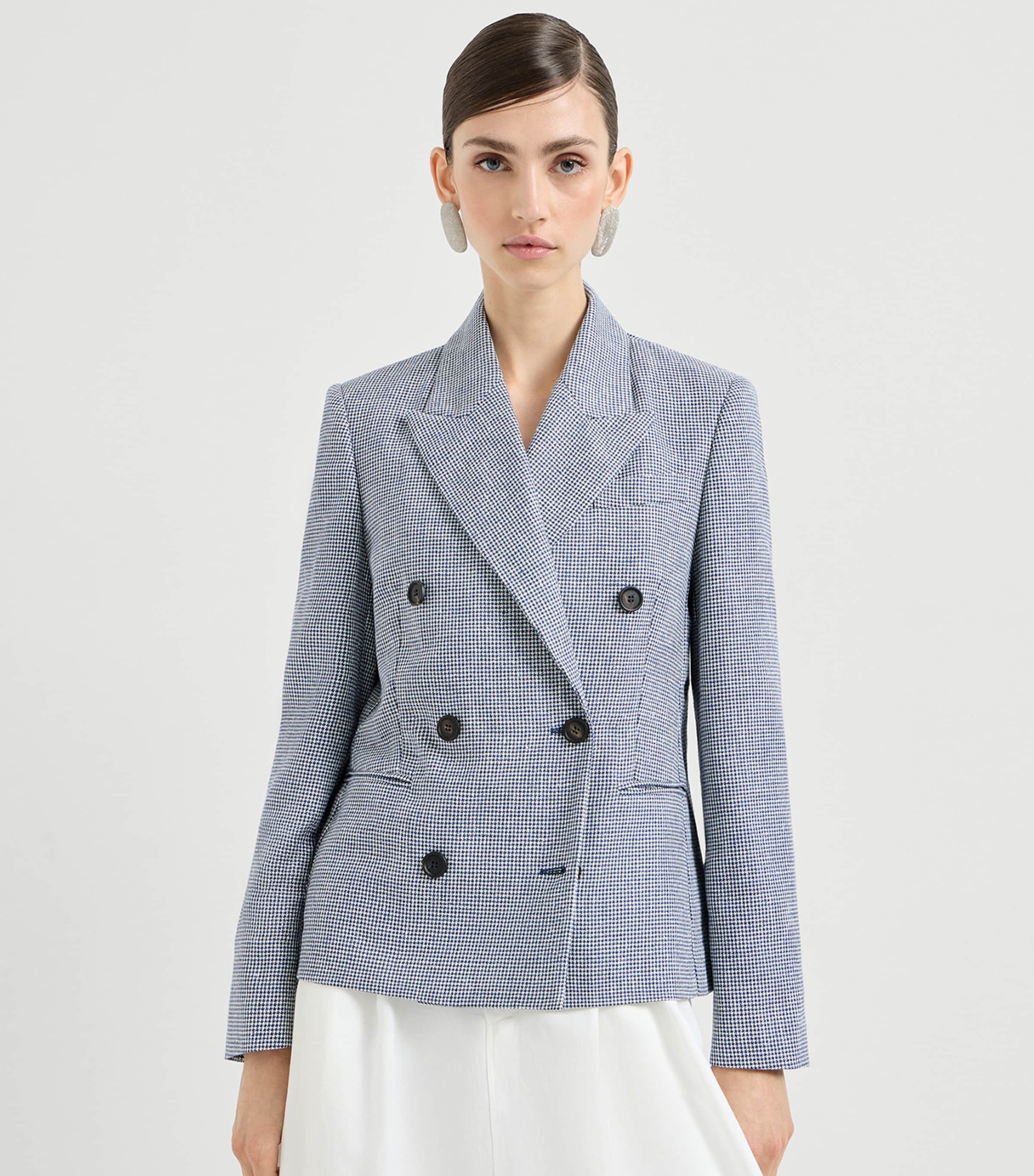 Brunello Cucinelli Womens Houndstooth Double-Breasted Blazer Image 3