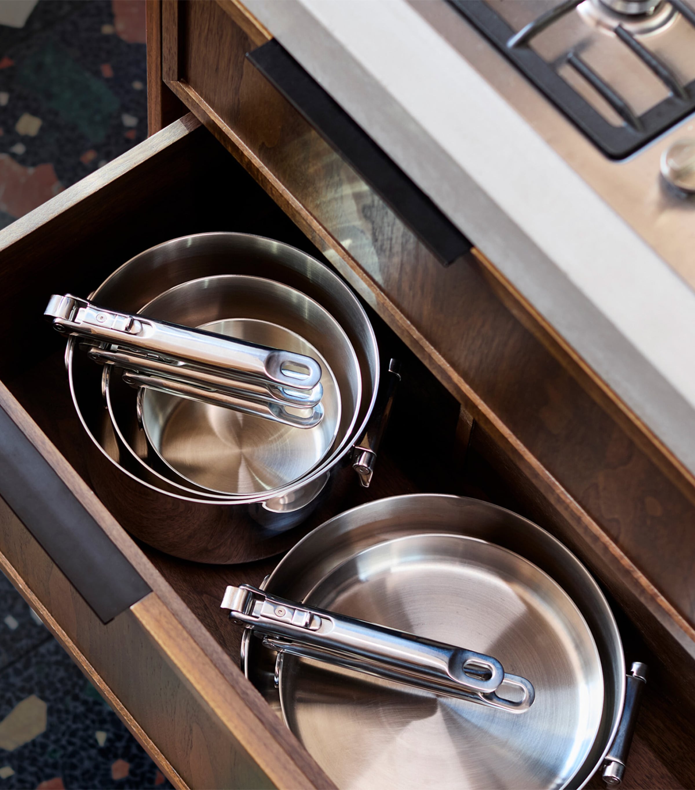 Space Non-Stick Folding-Handle Frying Pan (24cm) STAINLESS STEEL Image 3