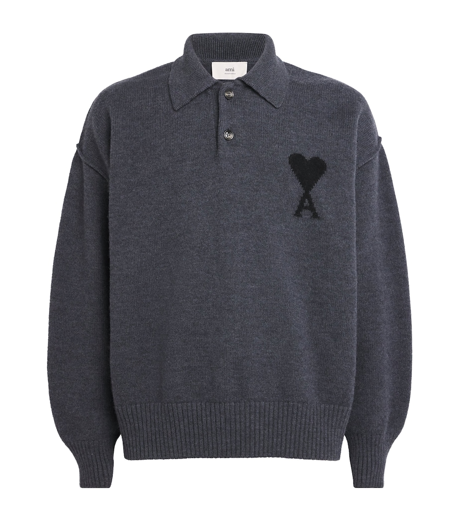 Wool Ami de Coeur Polo Sweater 0504 - GRIS CHINE/ NOIR Image 1