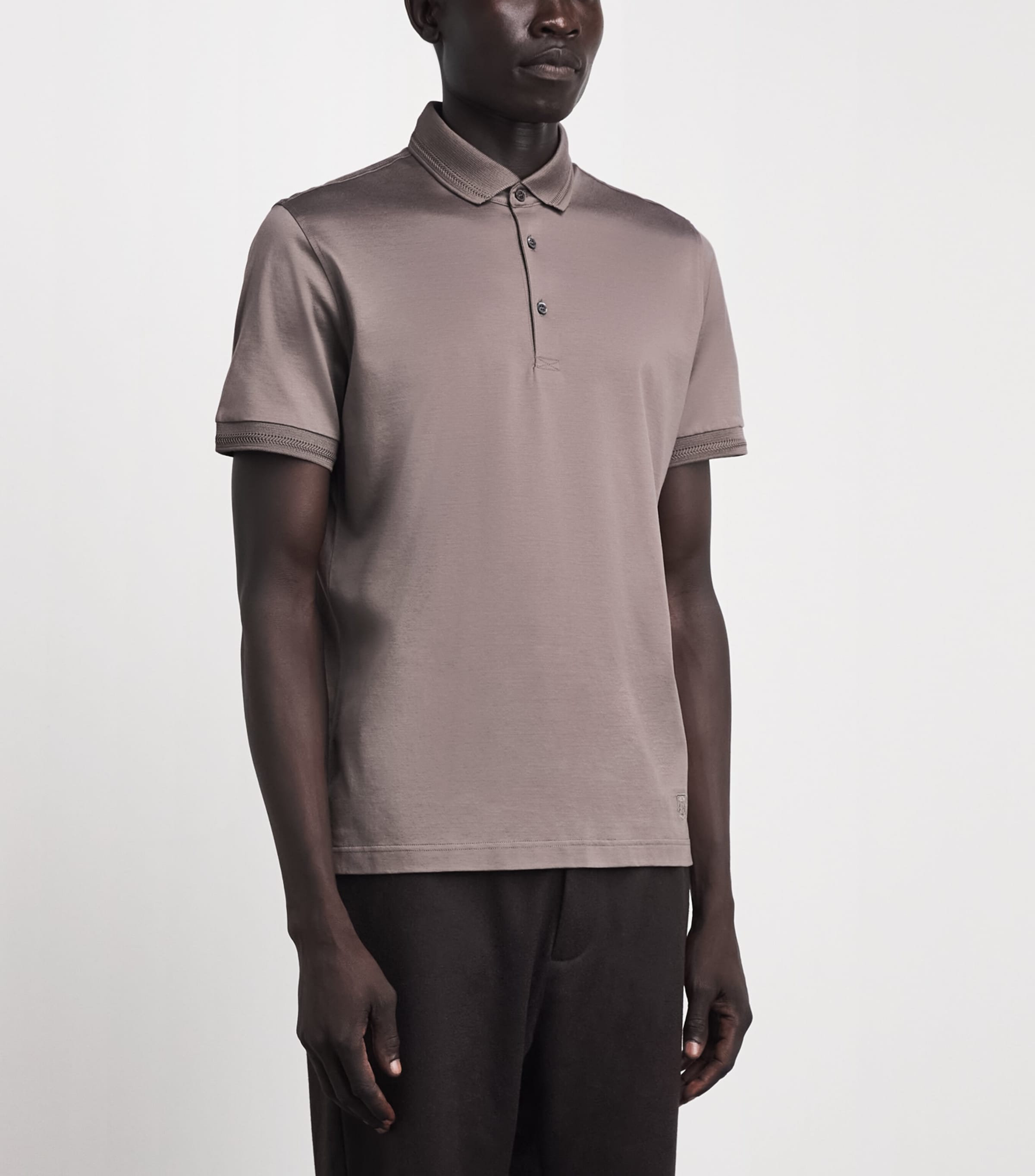 Corneliani Mens Cotton Jersey Polo Shirt Natural / Beige Image 4