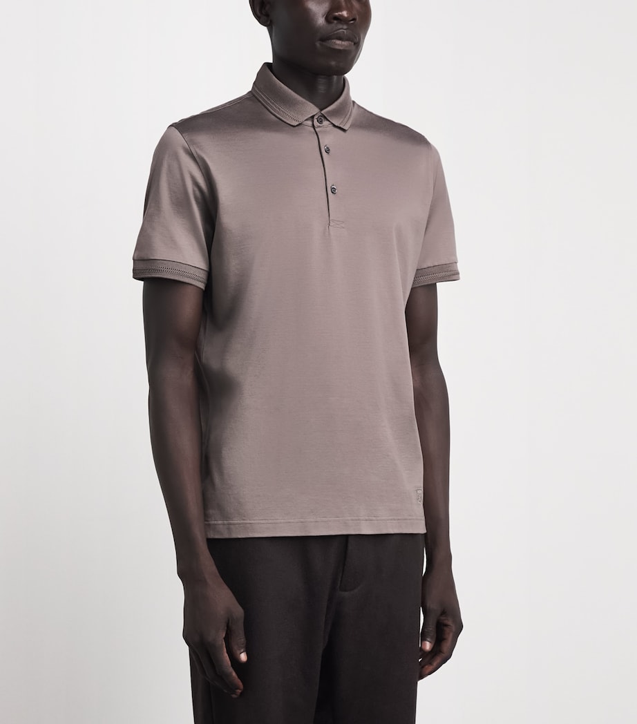 Corneliani Mens Cotton Jersey Polo Shirt Natural / Beige Image 4