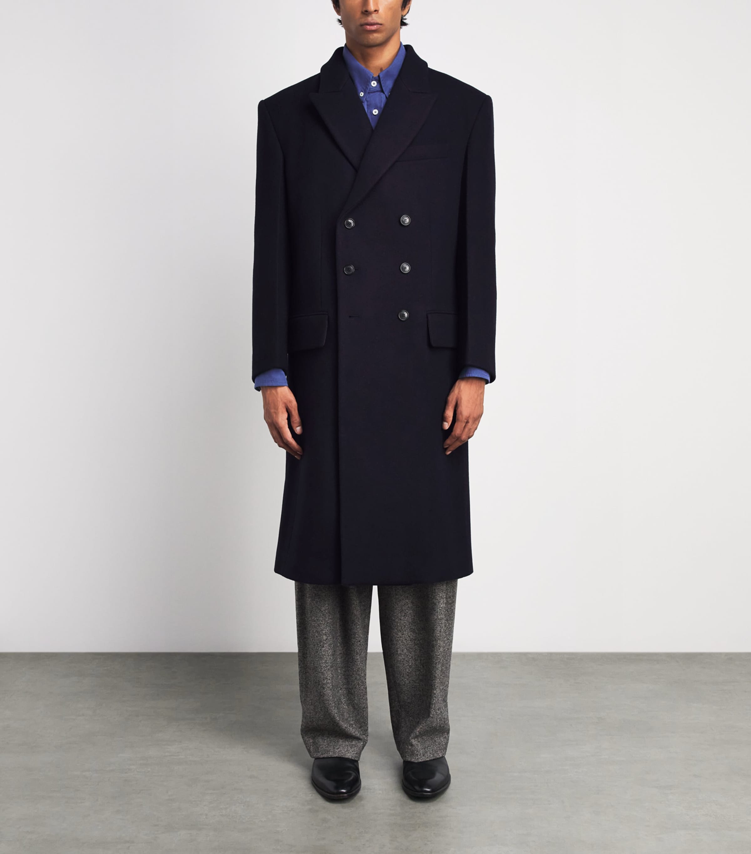 System Mens Wool-Cashmere Double-Breasted Coat Dark Navy Image 4