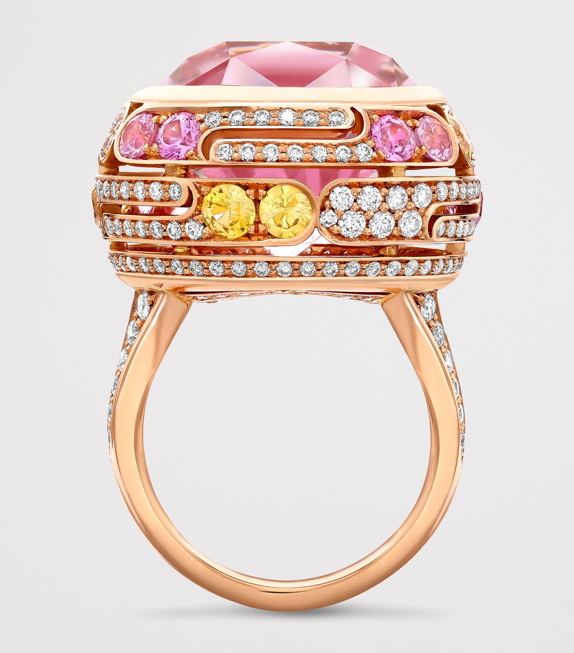 Boodles Platinum, Diamond and Morganite Play of Light Ring Rose Gold Image 3
