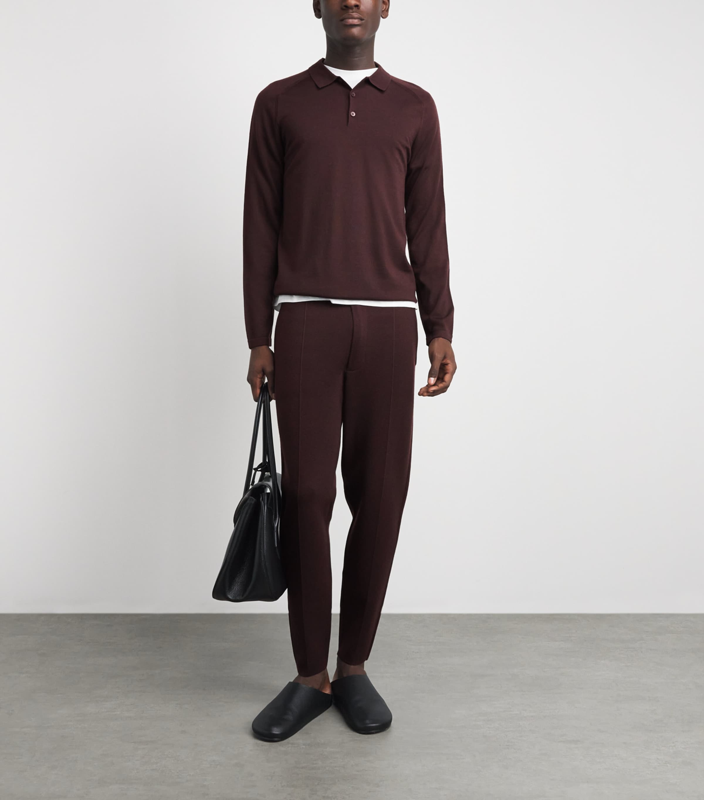 Falke Mens Ultrafine Merino Wool Polo Shirt Dark Choco Image 2