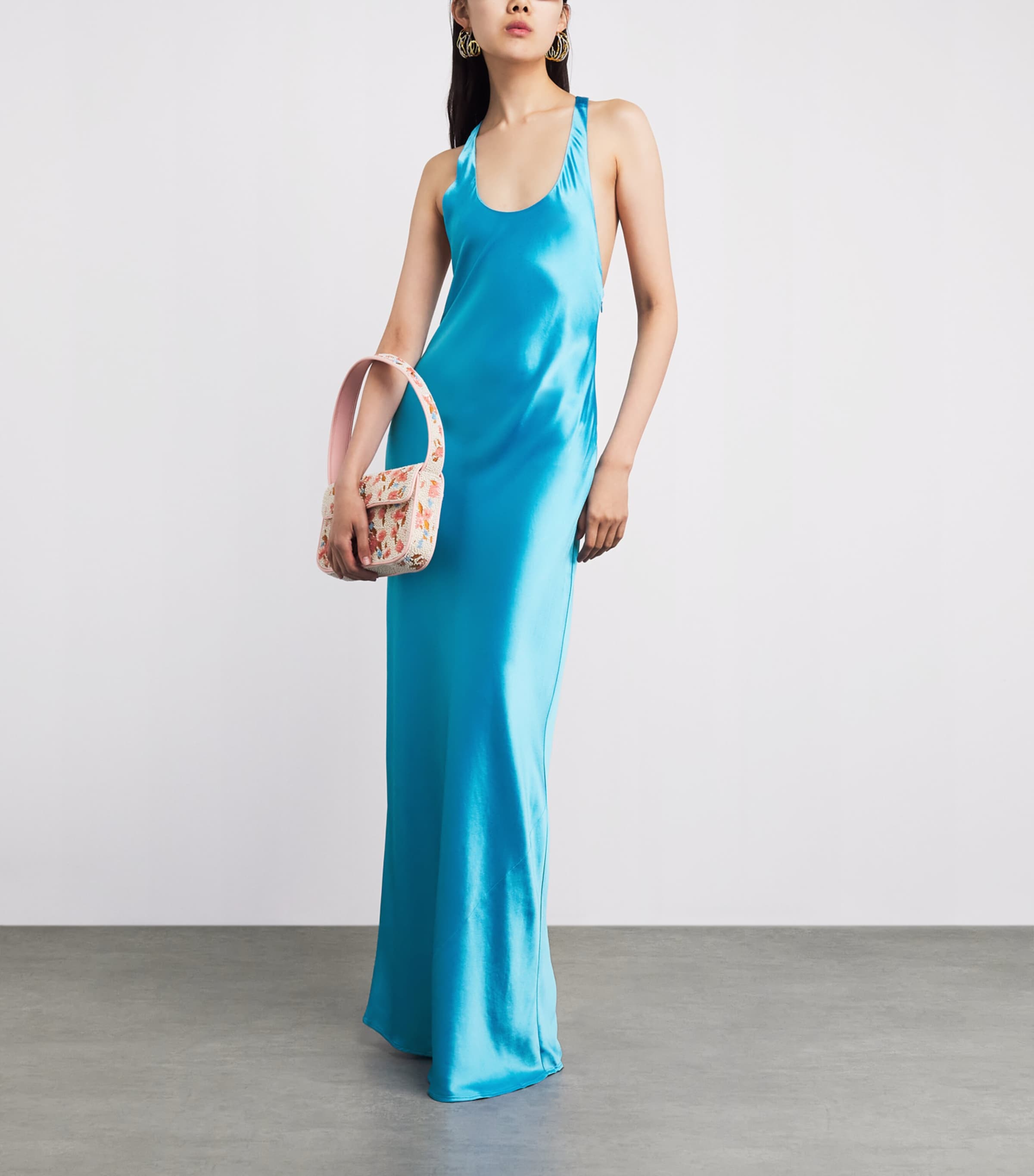 STAUD Womens Satin Racerback Juanita Maxi Dress Pool Pool Image 2