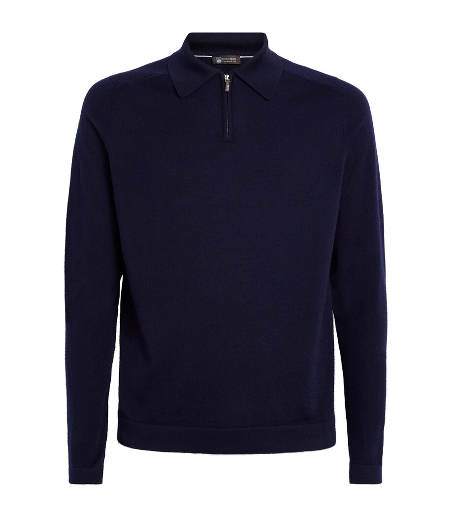 Colombo Mens Cashmere-Silk Polo-Neck Sweater Night Blue Image 1