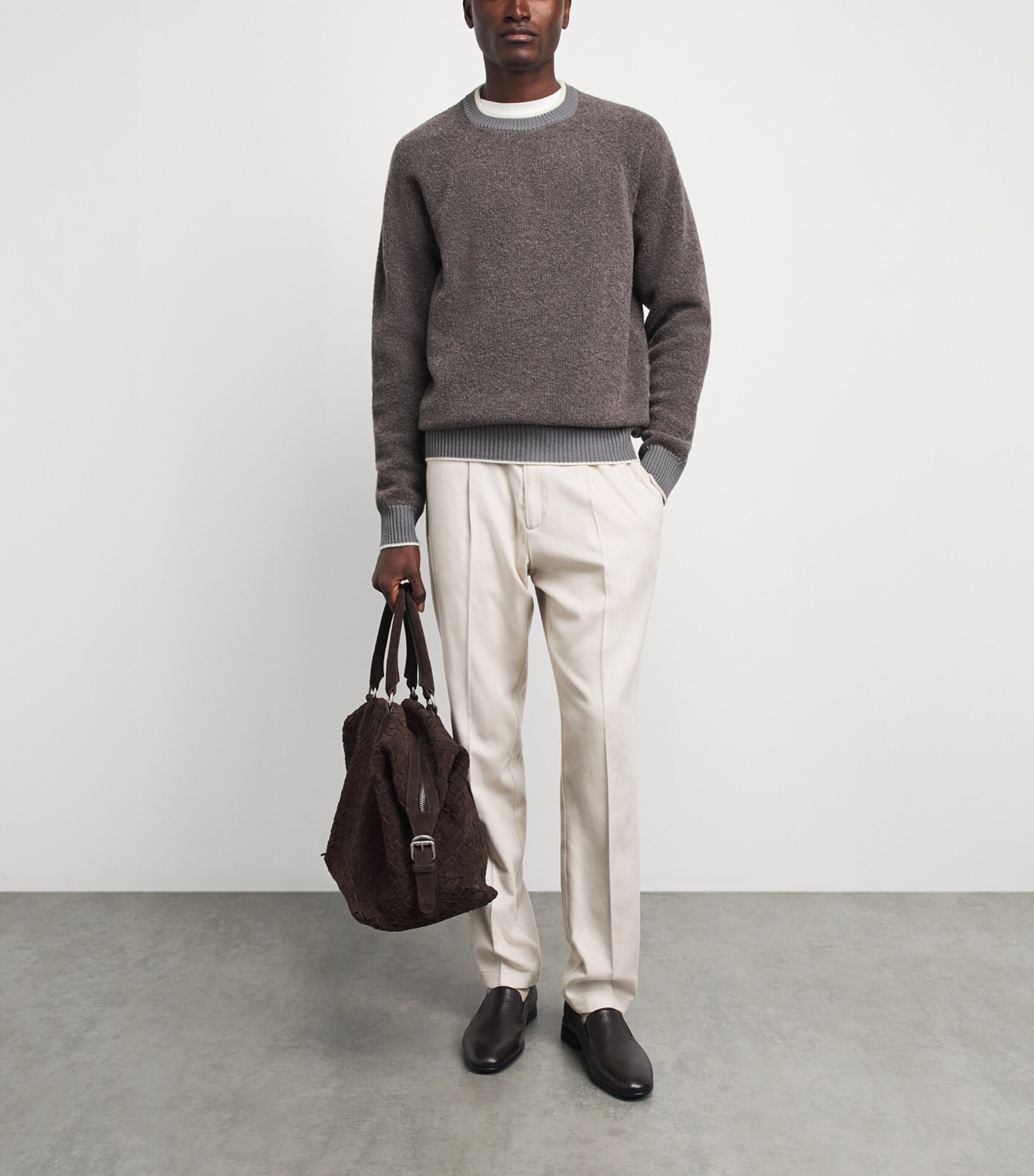 Herno Mens Wool-Blend Crew-Neck Sweater Tortora Image 2