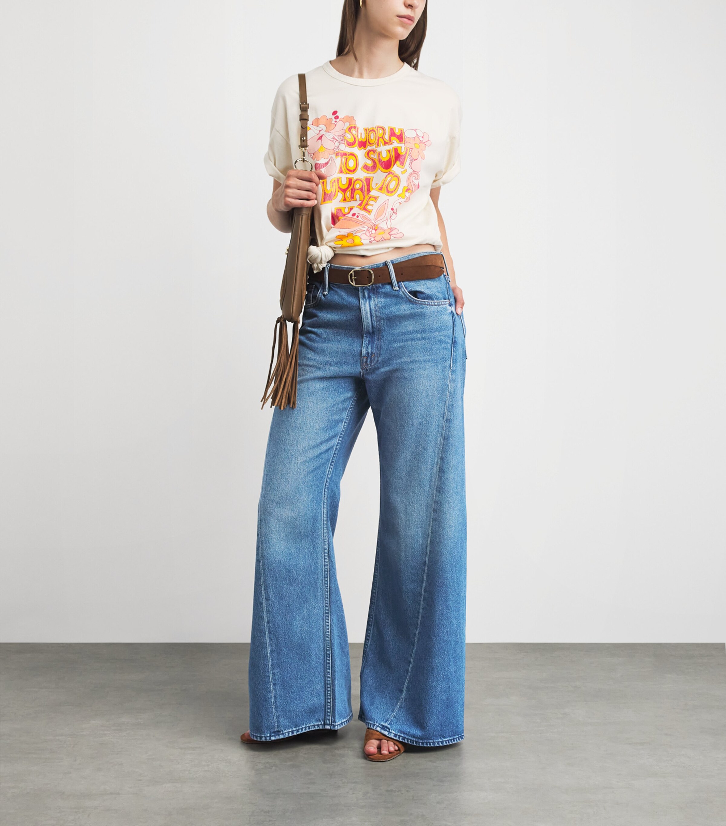 MOTHER Womens The Lemon Twist Sneak Wide-Leg Jeans Rolling In The Dough Image 2