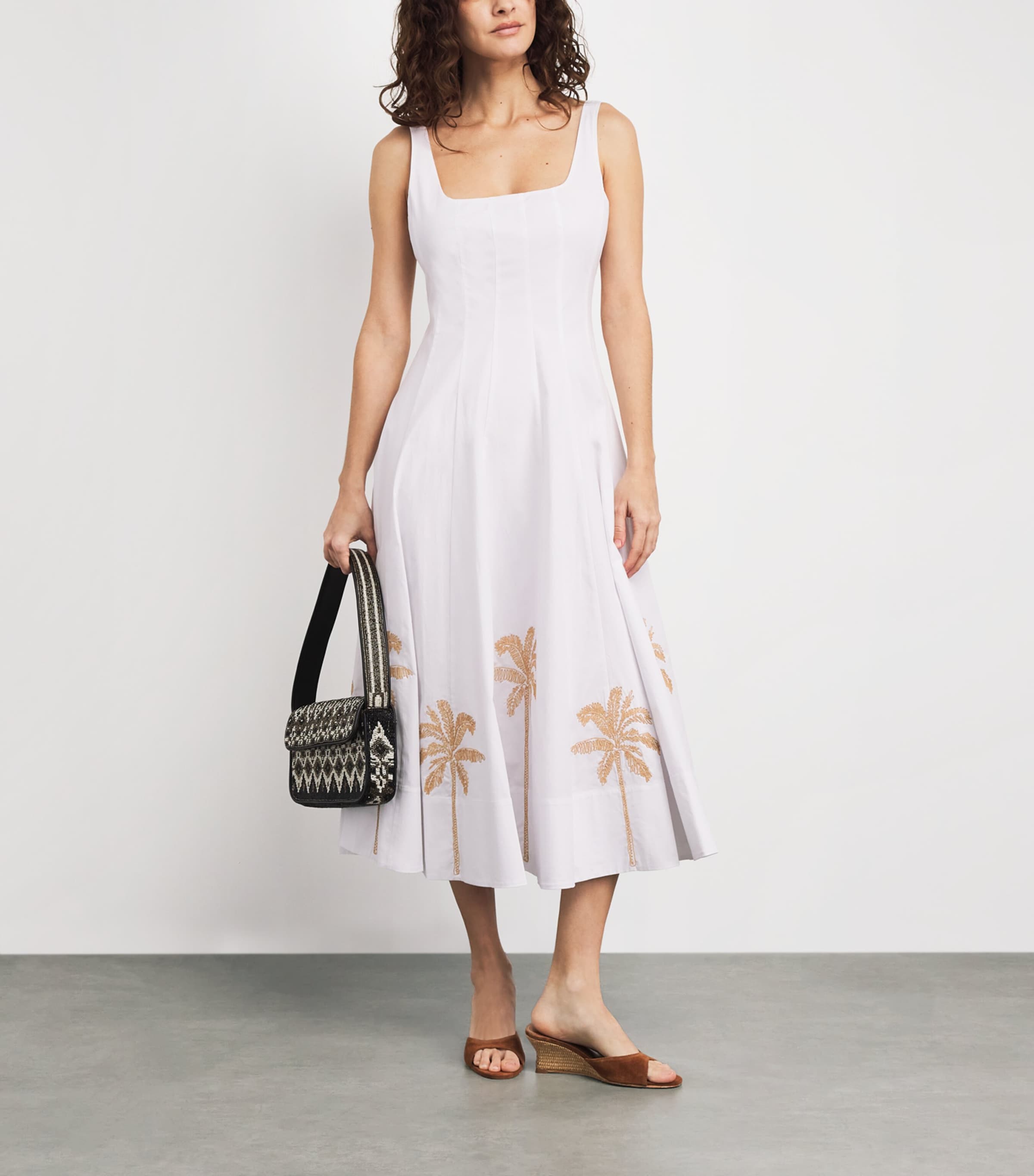 STAUD Womens Embroidered Wells Midi Dress Whtf White Embroidry Image 2