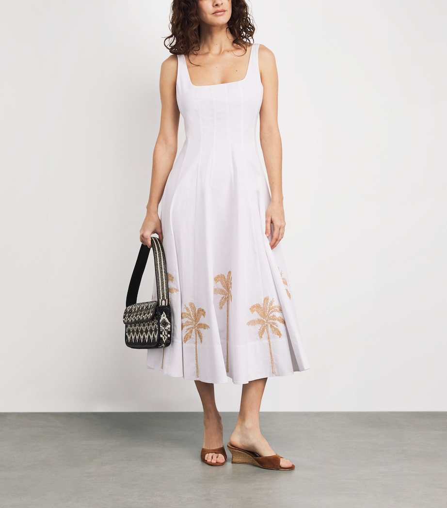 STAUD Womens Embroidered Wells Midi Dress Whtf White Embroidry Image 2