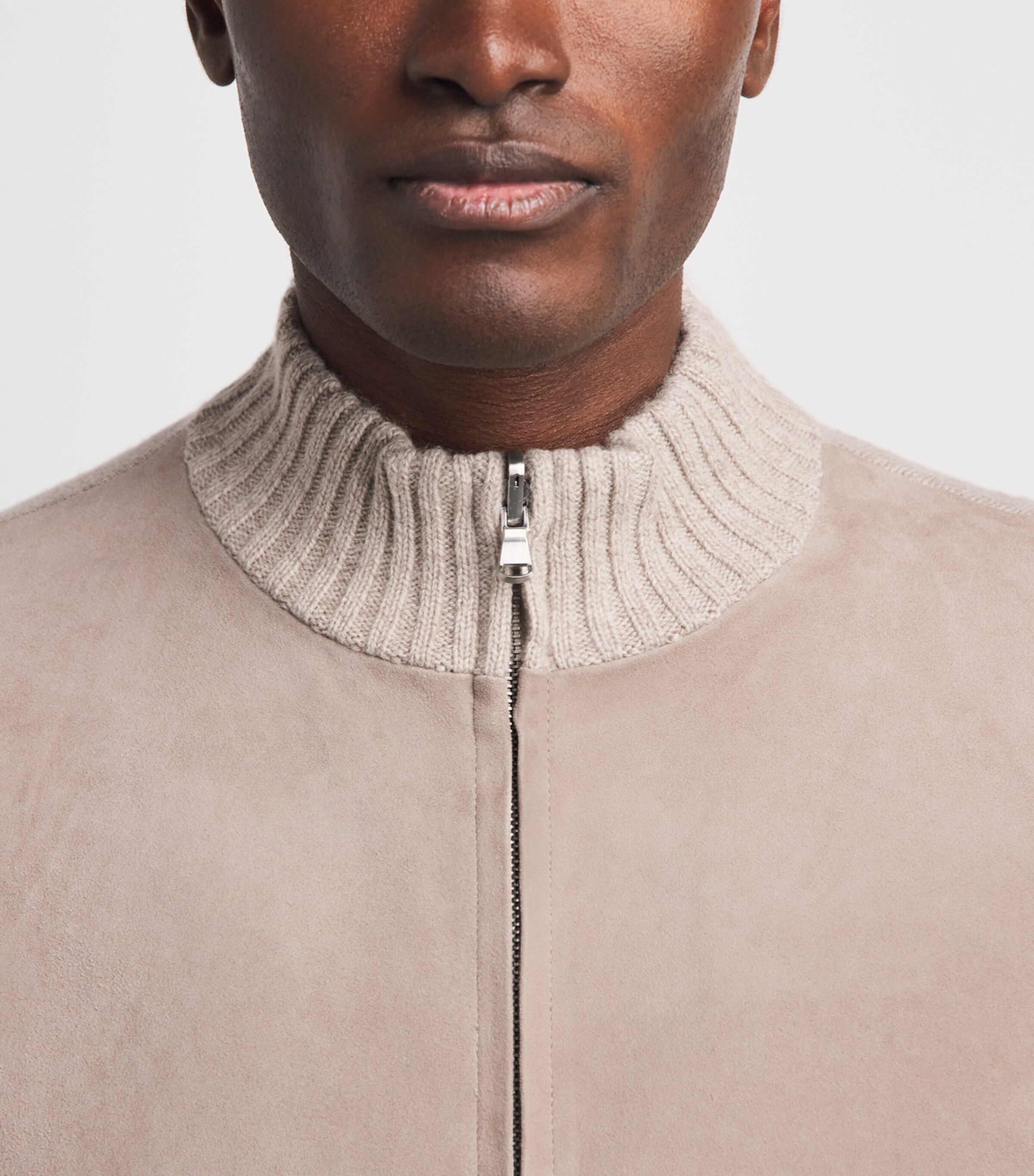 N.Peal Mens Suede-Trim Cashmere Davos Jacket Toasted Sesame Suede Image 3