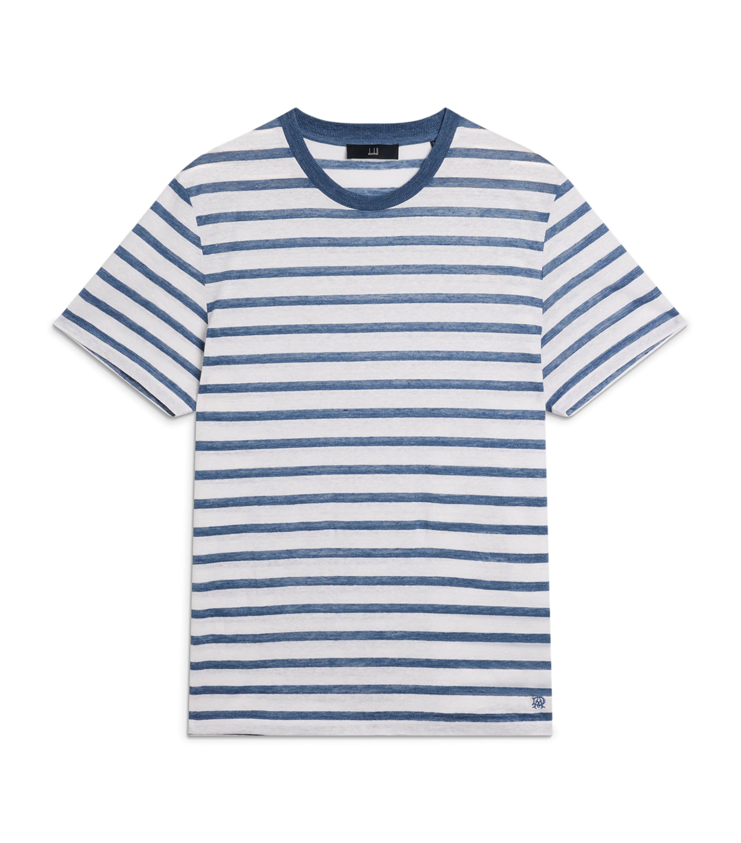 Dunhill Mens Linen-Cotton Stripe T-Shirt Image 1