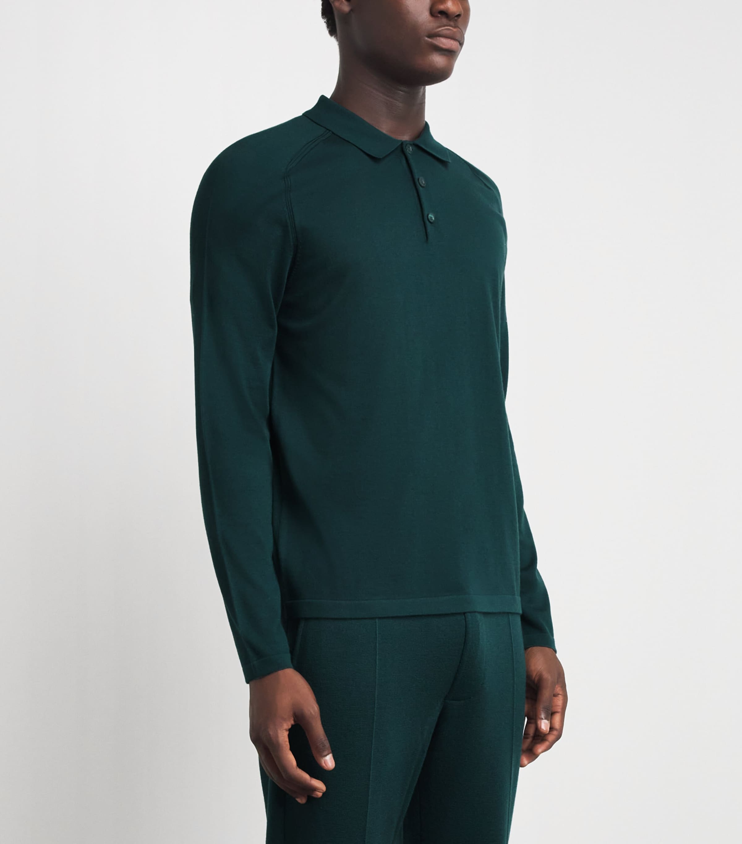 Falke Mens Ultrafine Merino Wool Polo Shirt Forest Image 4