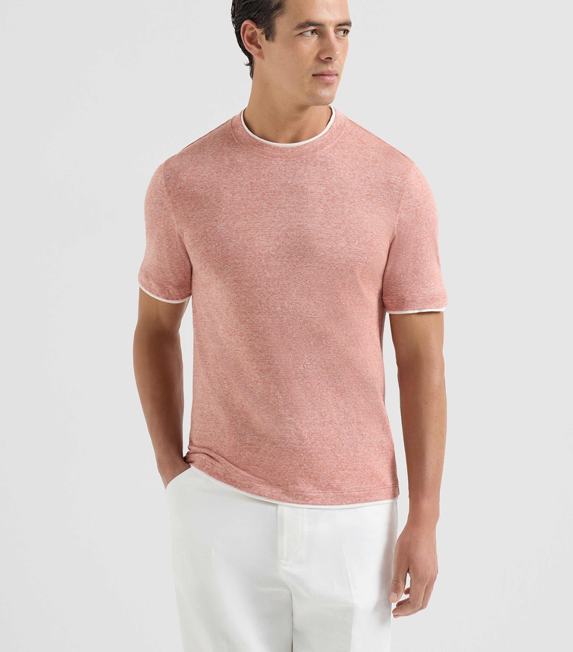Brunello Cucinelli Mens Linen-Cotton Faux-Layered T-Shirt Image 3