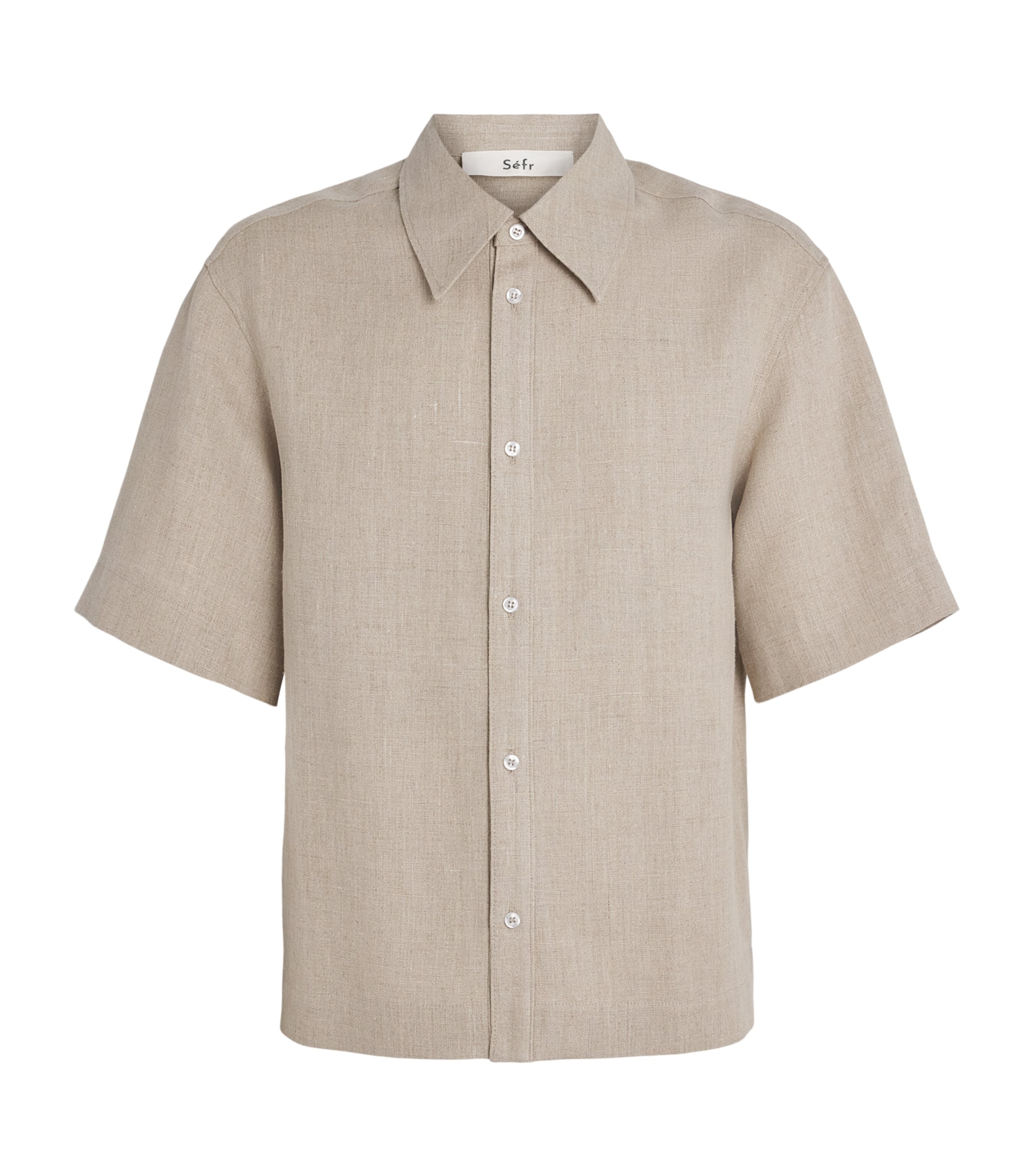 Séfr Mens Linen Dao Short-Sleeve Shirt Beige Concrete Linen Image 1