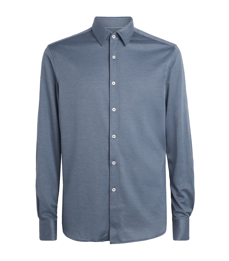 Canali Mens Cotton-Lyocell Jersey Shirt Blue Image 1