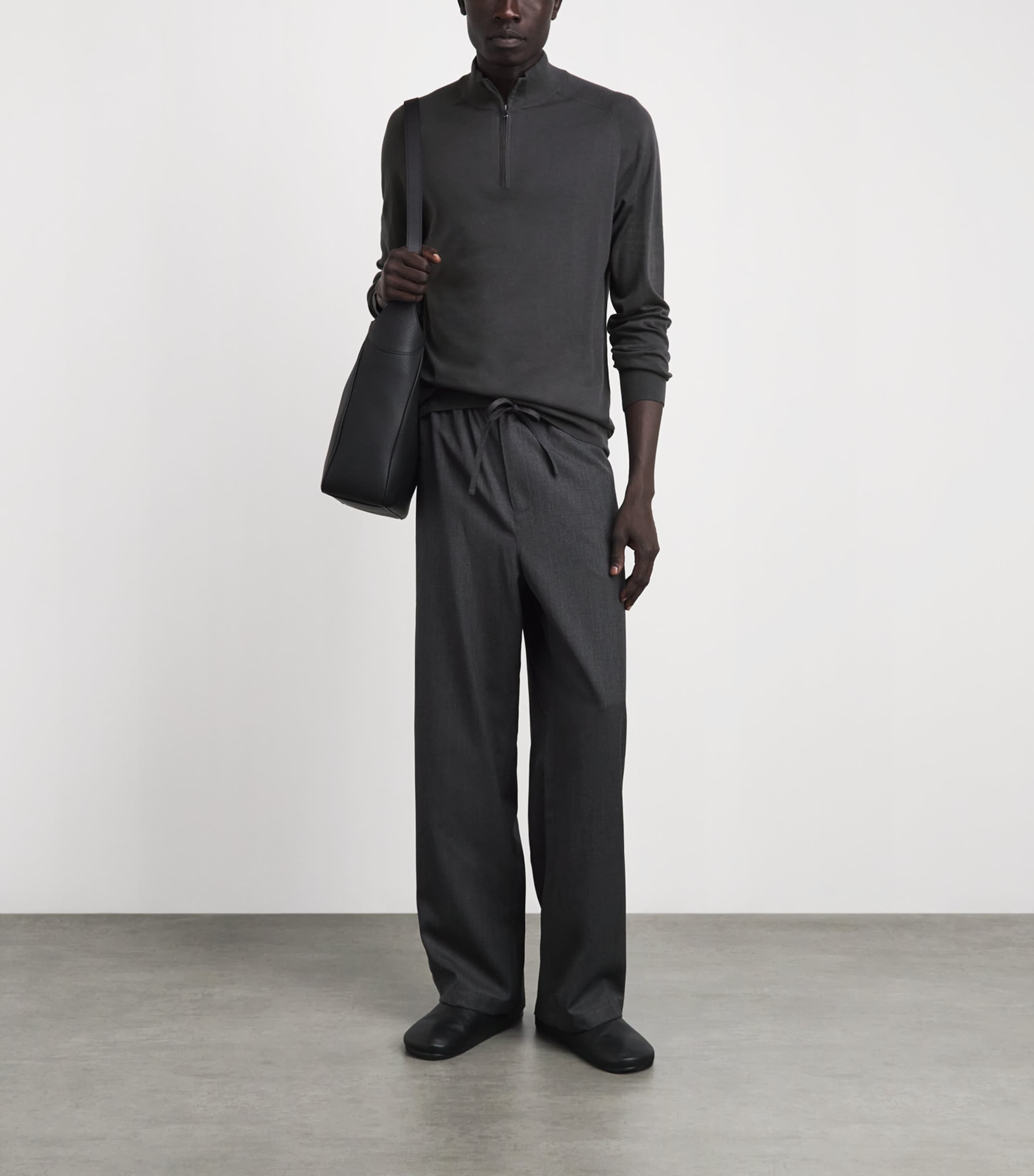 Sunspel Mens Sea Island Cashmere Half-Zip Sweater Anthracite Image 2