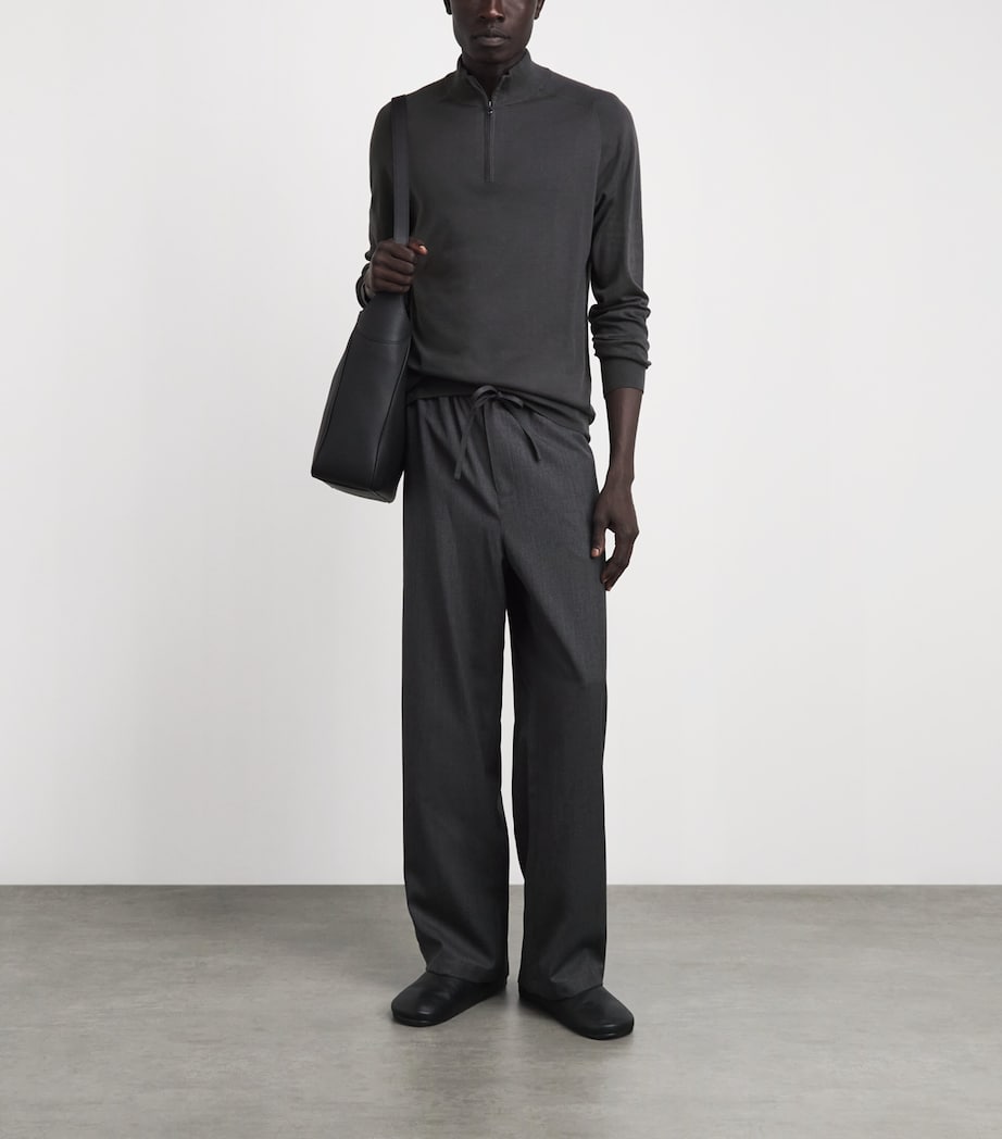 Sunspel Mens Sea Island Cashmere Half-Zip Sweater Anthracite Image 2