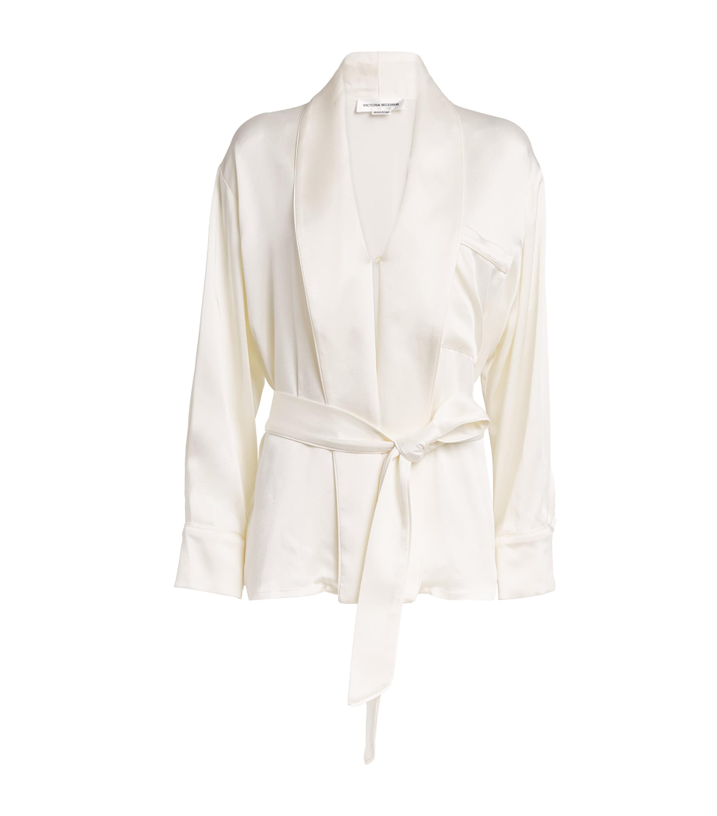 Victoria Beckham Belted Crepe De Chine Blouse In Metallic