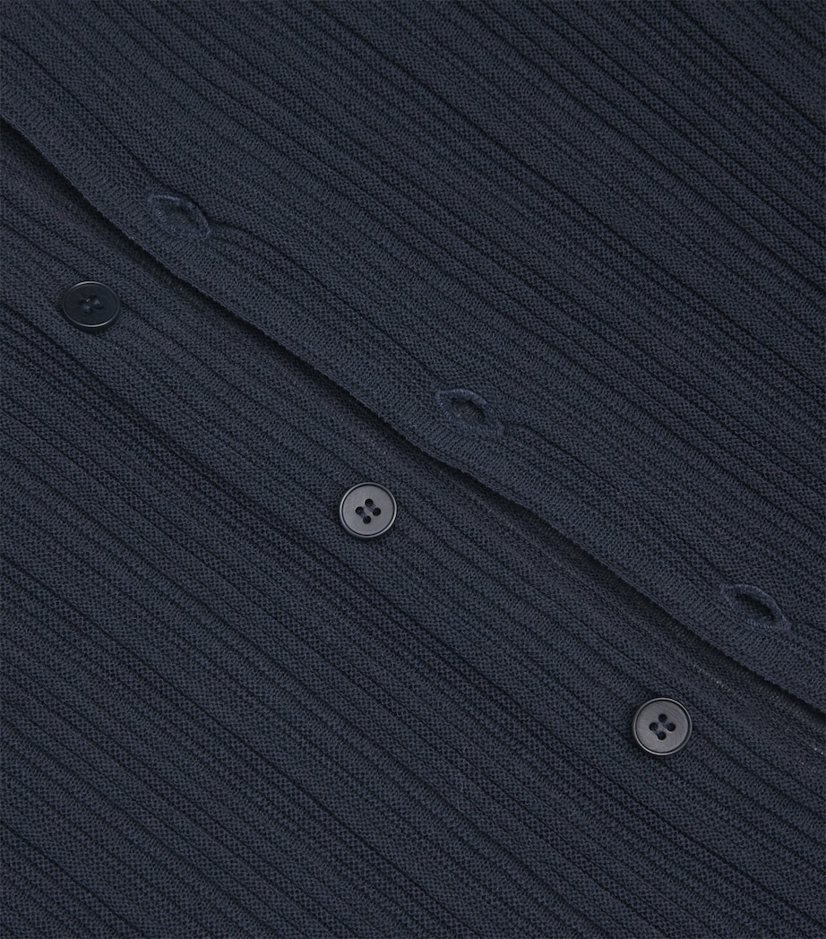 Cotton-Blend Ribbed Polo Cardigan NAVY Image 5