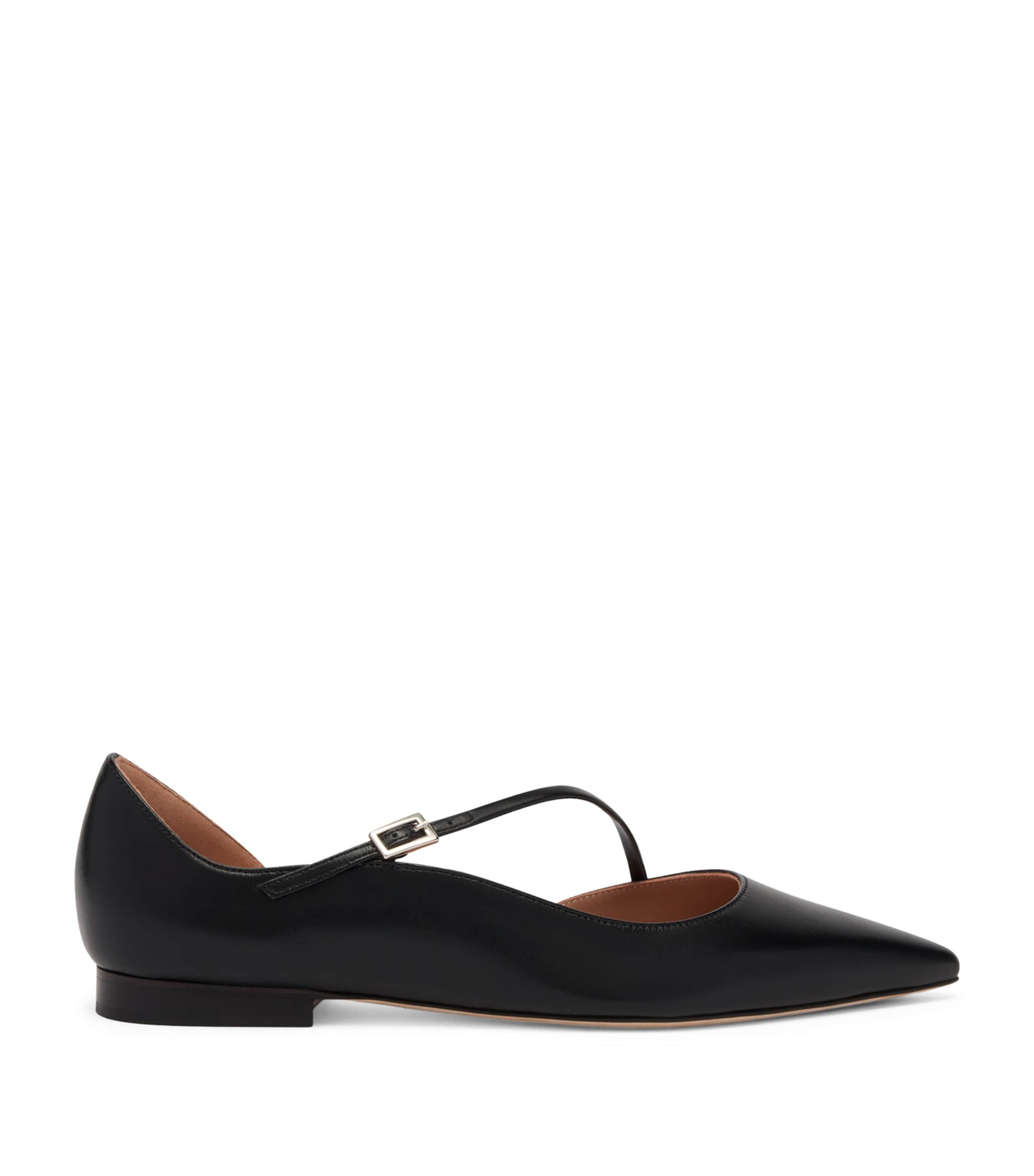 Malone Souliers Bettina Pointed-toe Buckle Flats In Black