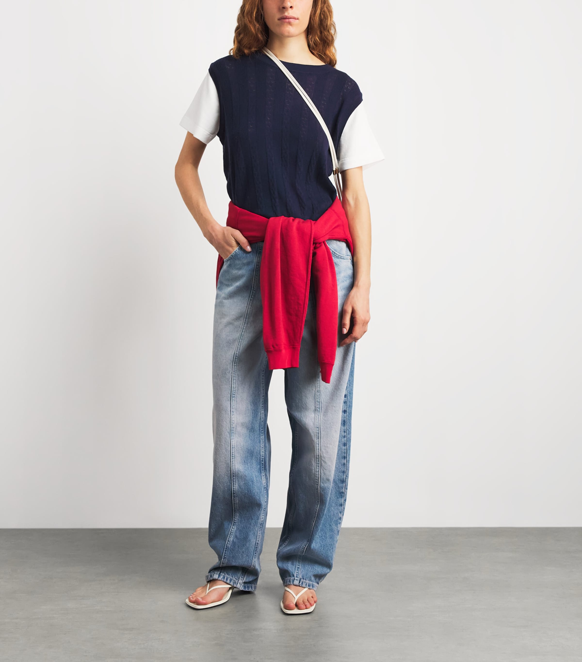 Sandro Paris Womens Pointelle Layered Sweater Navy Blue Image 2