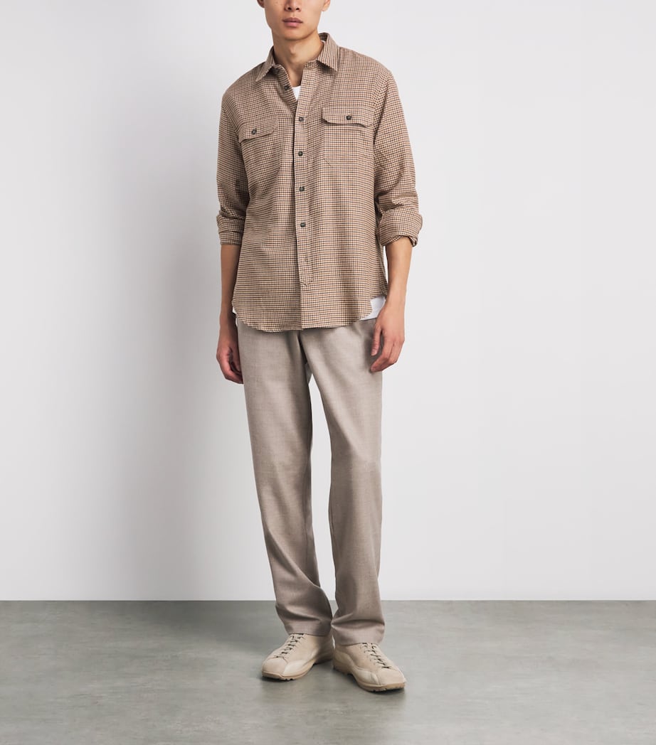 Sease Mens Brushed Cotton Flannel Military Shirt Brown Beige Image 2