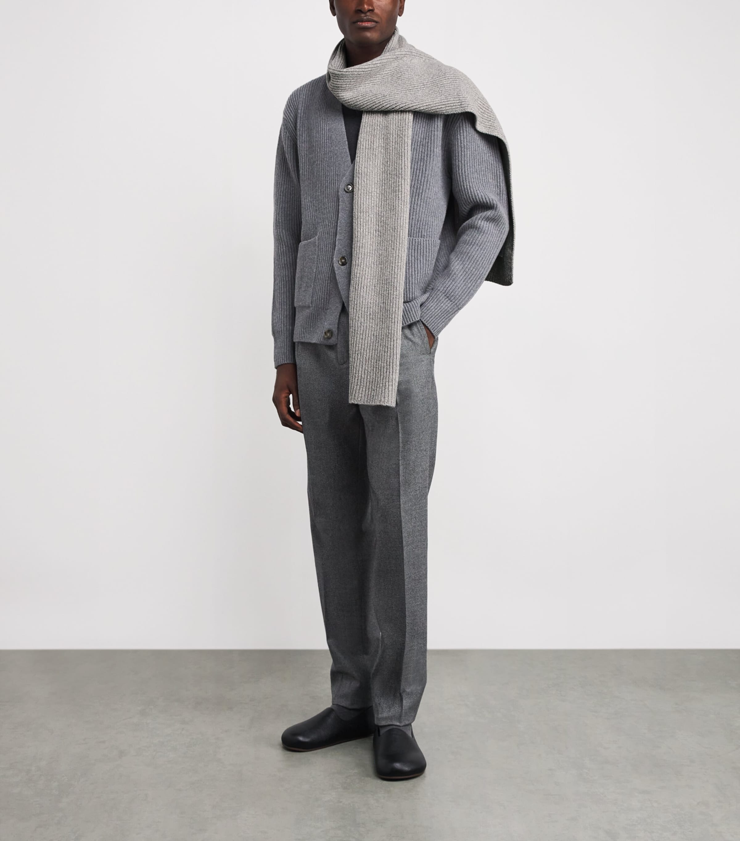 John Smedley Cashmere-Wool Ribbed Scarf Polar Image 2