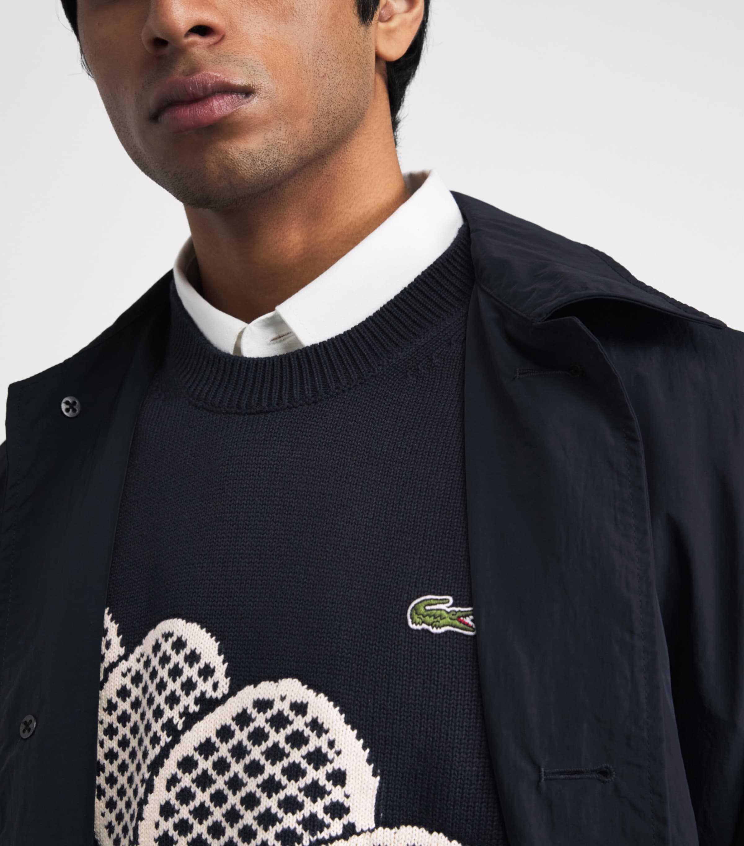Lacoste Mens Cotton Racket Jacquard Sweater Vest Navy Image 3