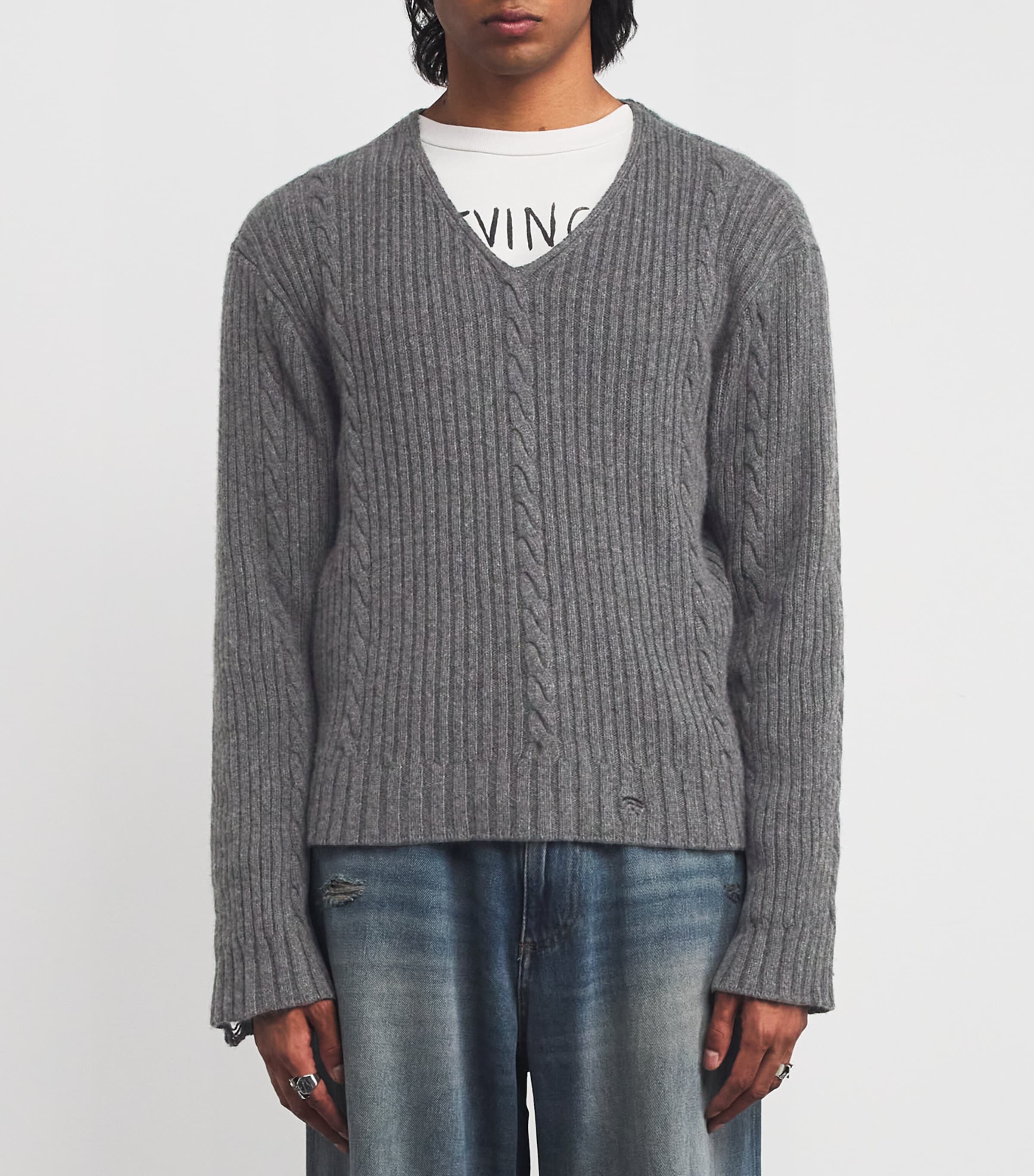 Cashmere Distressed Sweater GREY Image 2