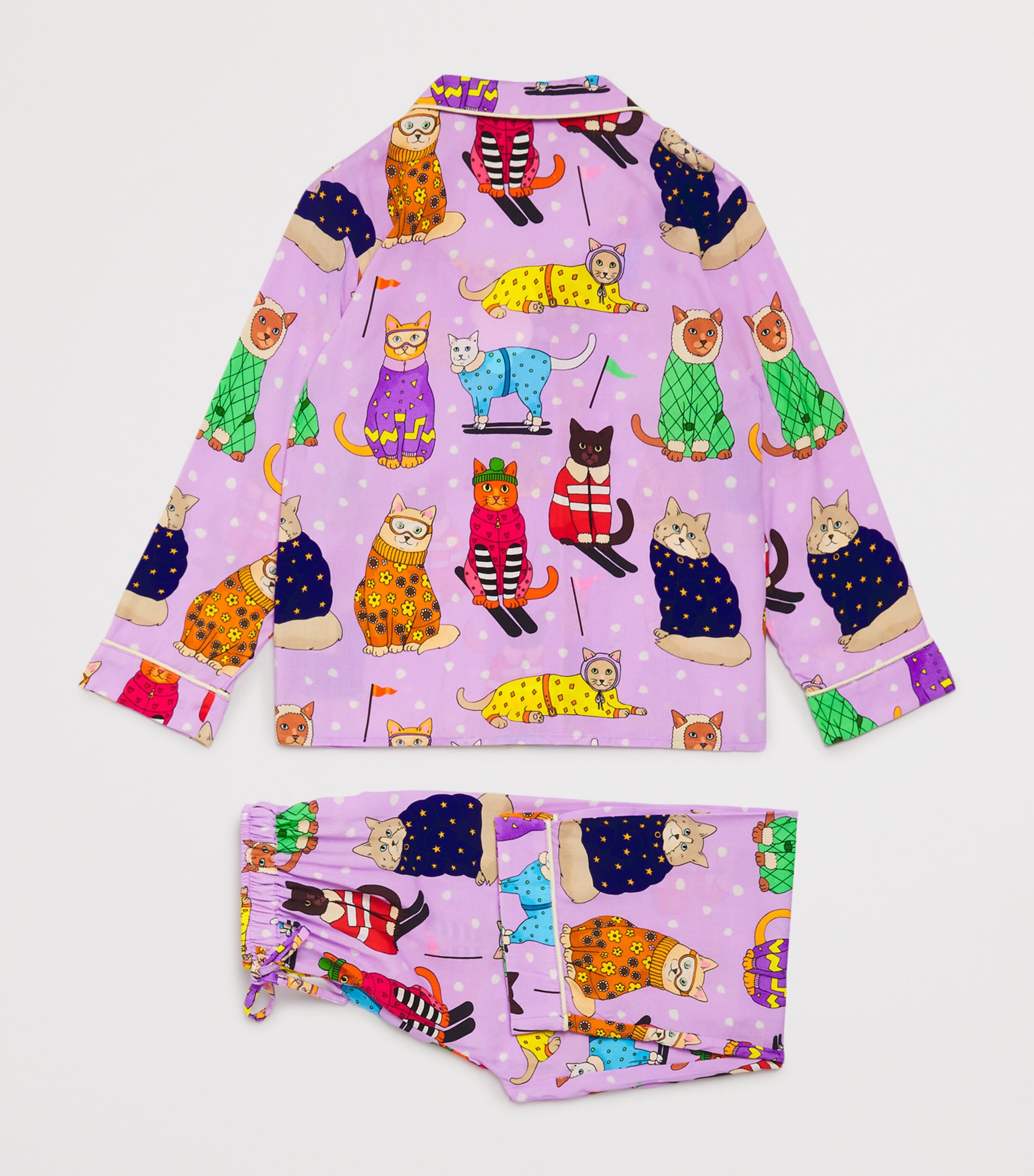 Skiing Cats Print Pyjama Set (2-13 Years) LILAC Image 3