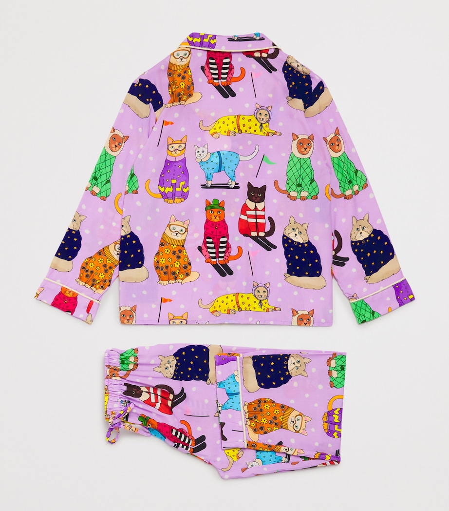 Skiing Cats Print Pyjama Set (2-13 Years) LILAC Image 3