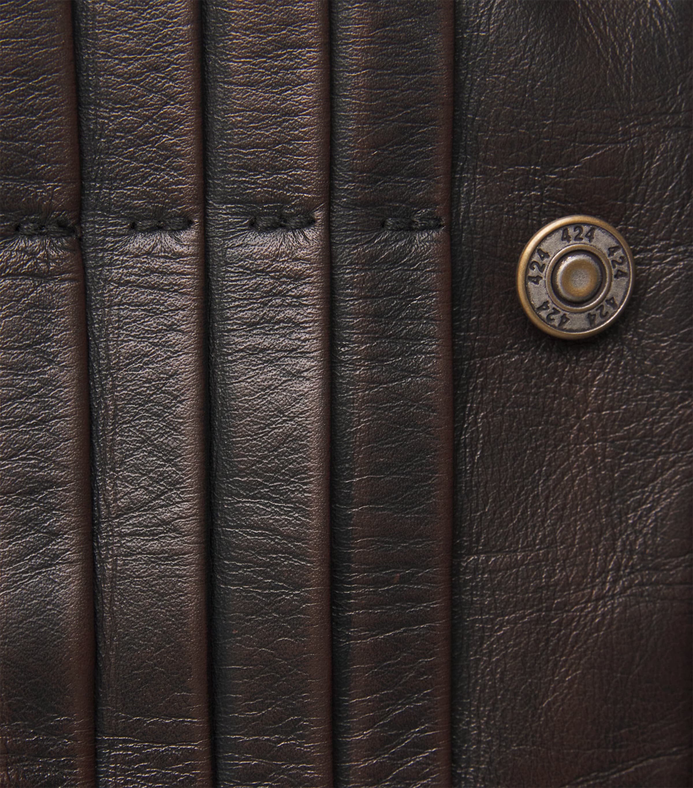 Leather Trucker Jacket BLACK & BROWN Image 5