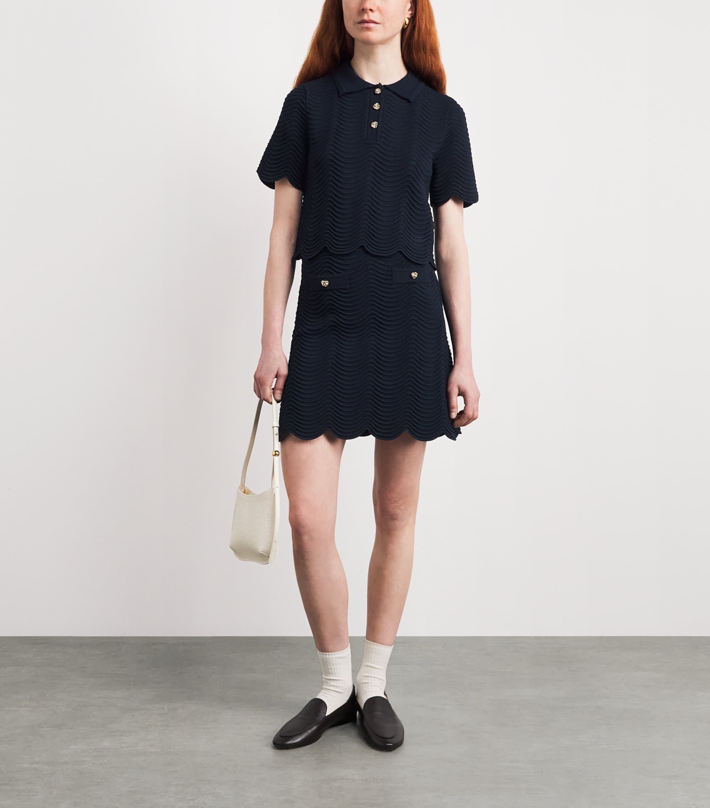 Sandro Paris Womens Knitted Polo Crop Top Navy Blue Image 2
