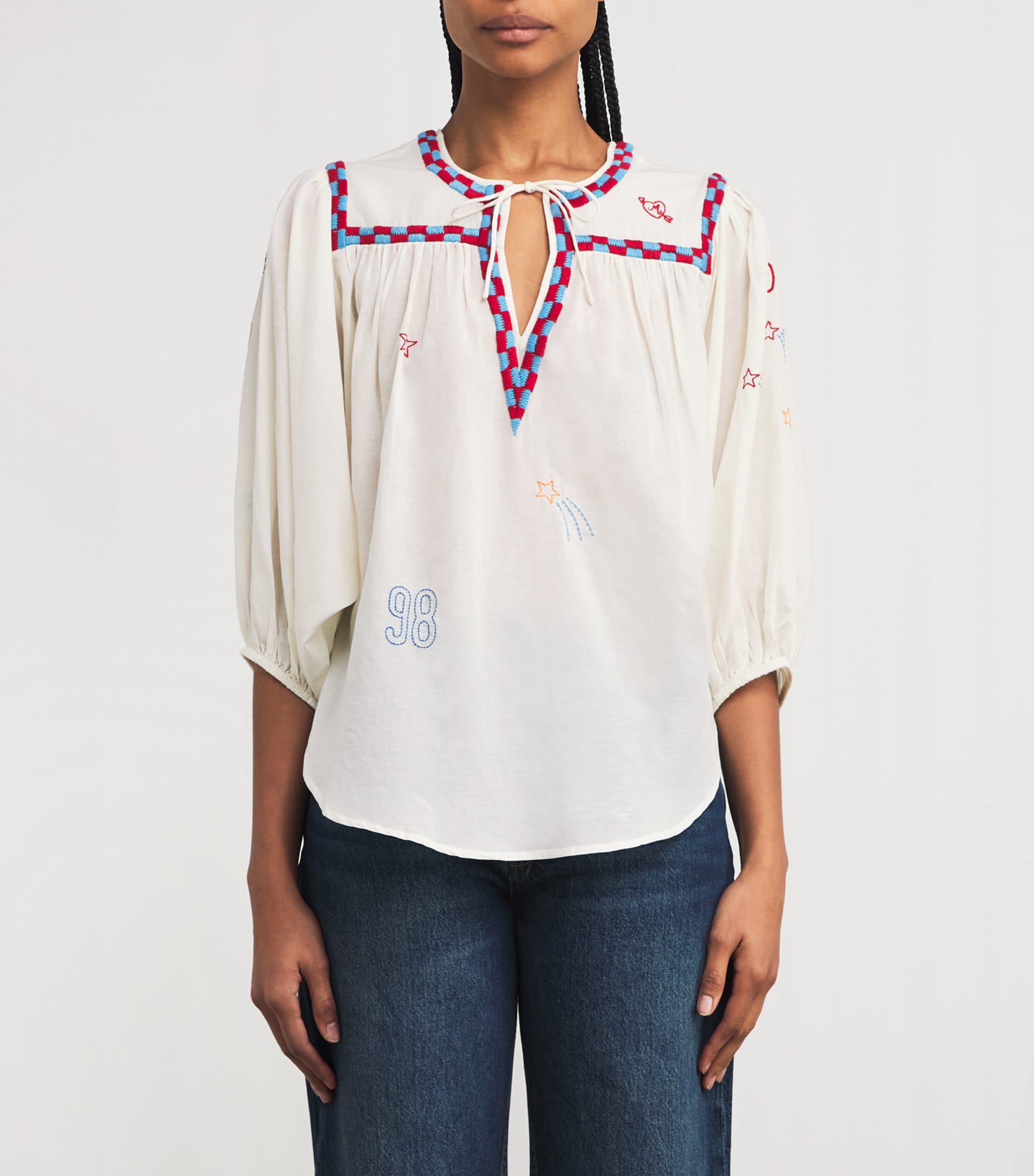 MOTHER White Cotton-Blend Embroidered The Breeze Blouse | Harrods CZ