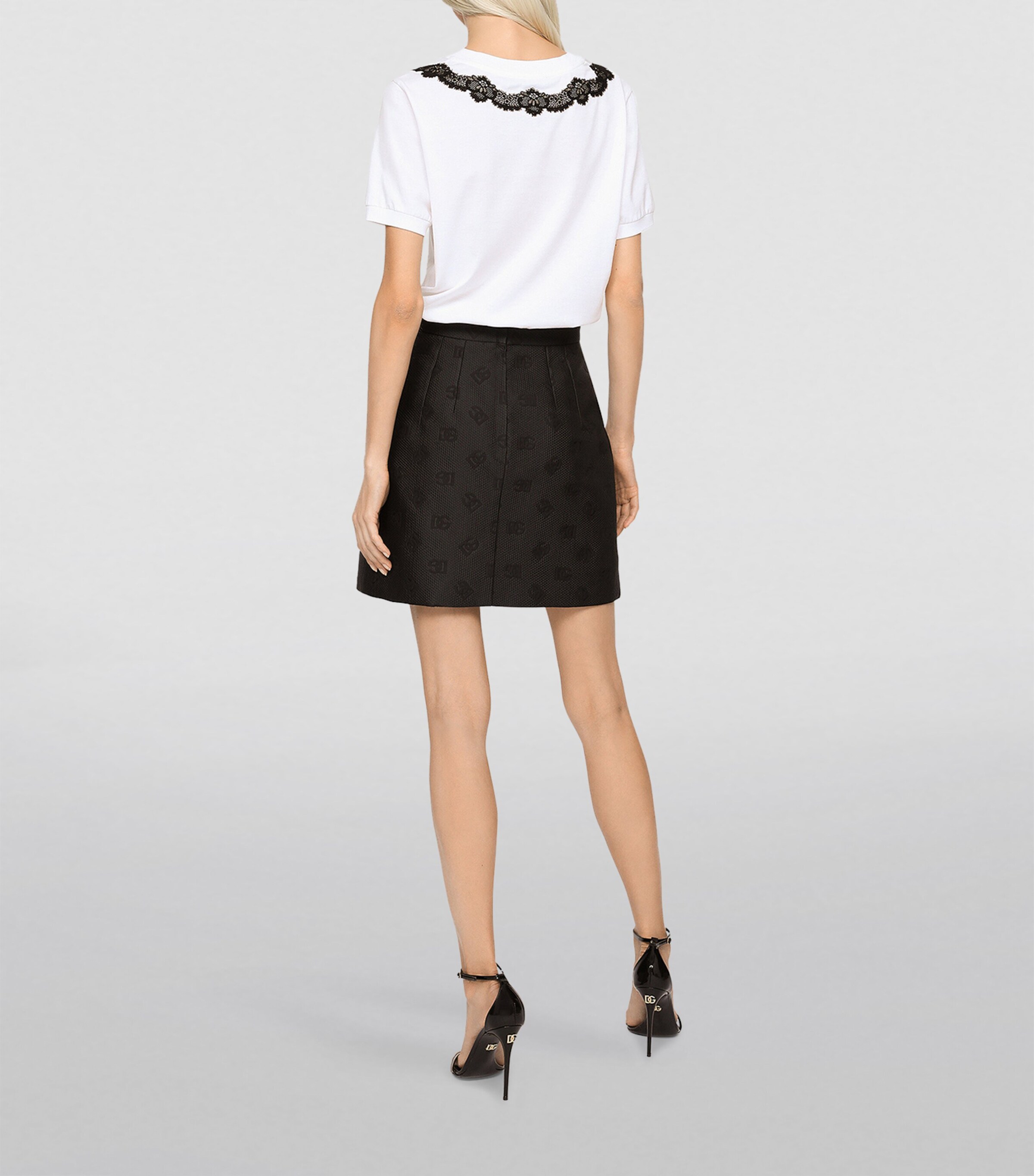 Dolce&Gabbana Womens Lace-Trim Logo T-Shirt Optical White Image 4
